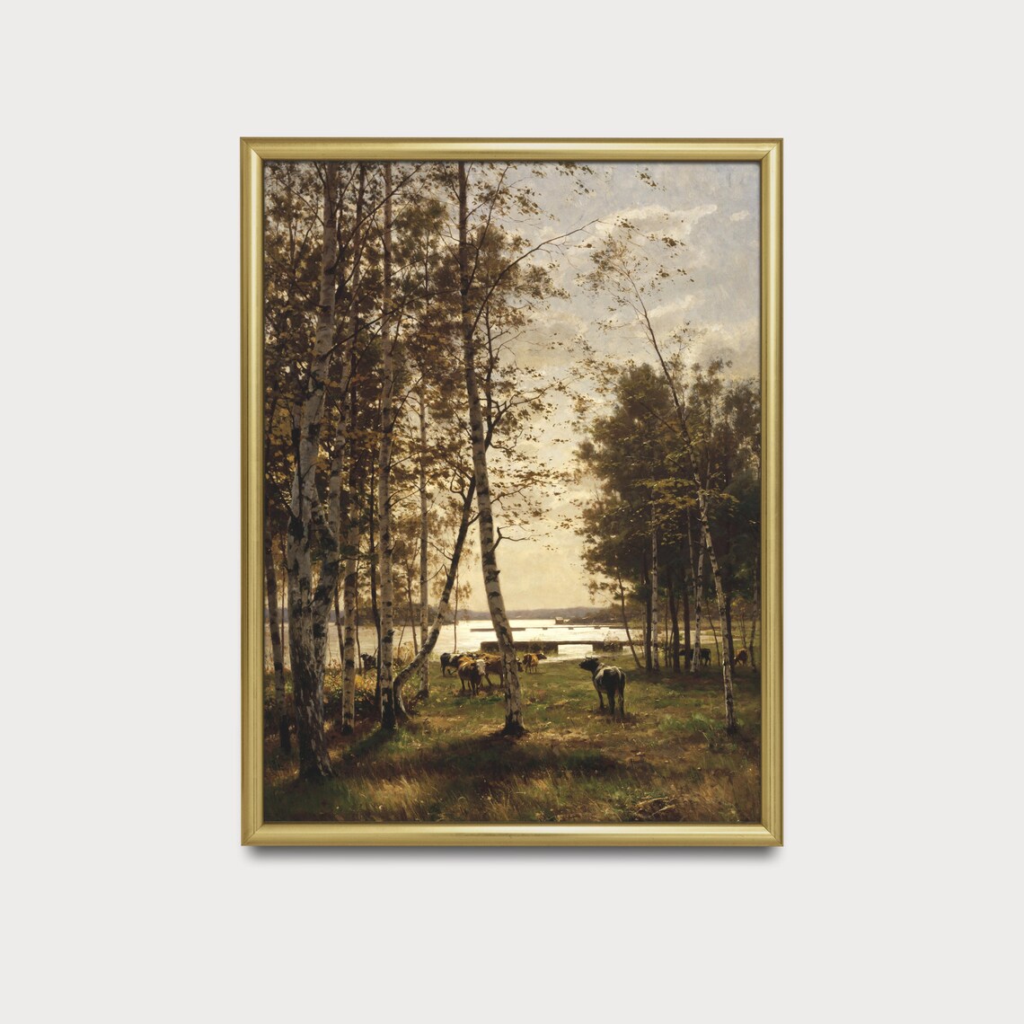 Vintage Landscape with Cows, Rustic Riverscape Art Print - Image 3