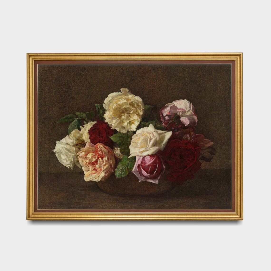 Bouquet of Roses in Bowl Classic Floral Still Life Painting Art Poster - Image 3