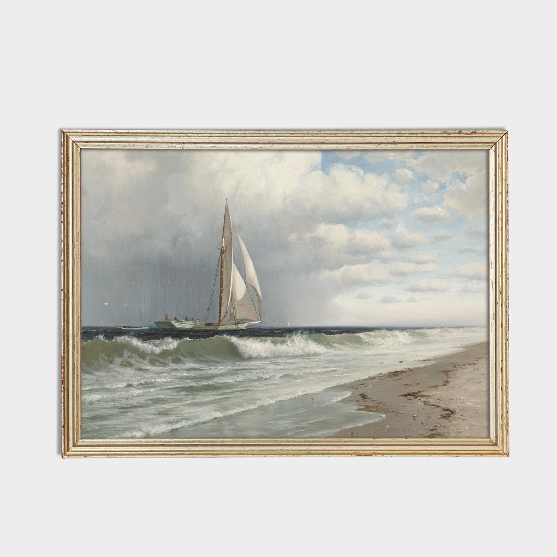 Sailboat with White Sails Near the Shore Vintage Nautical Scene Poster - Image 2