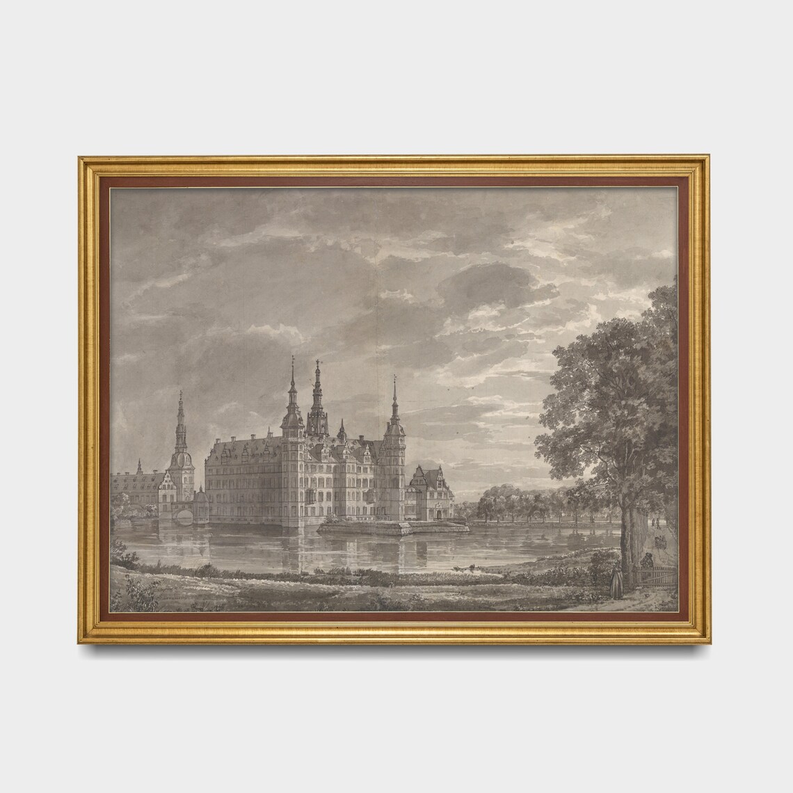 Grand Moated Renaissance Castle Reflected in Water Vintage Poster - Image 4