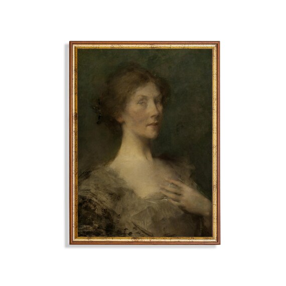 Moody Portrait of a Woman with Hand to Chest Antique Art Poster