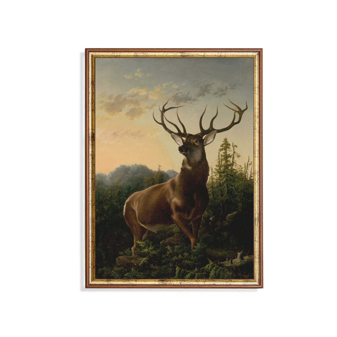 Vintage Deer Painting, Rustic Farmhouse Art Print