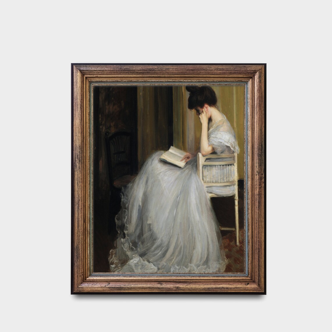 Elegant Woman in White Gown Quietly Reading a Book Literary Poster - Image 2