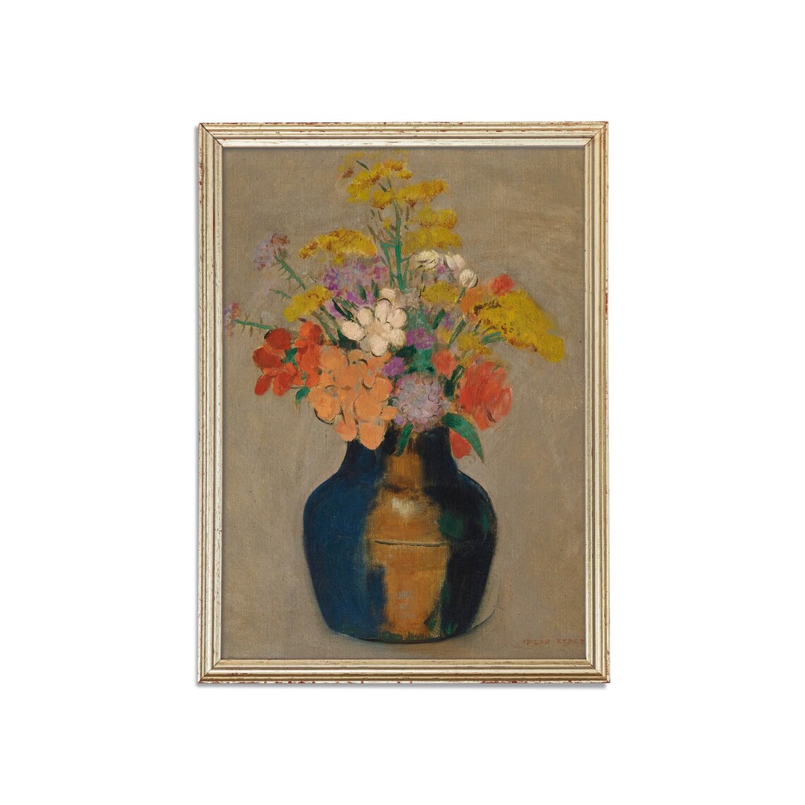 Orange And Yellow Bouquet In A Dark Vase Vintage Floral Poster - Image 3