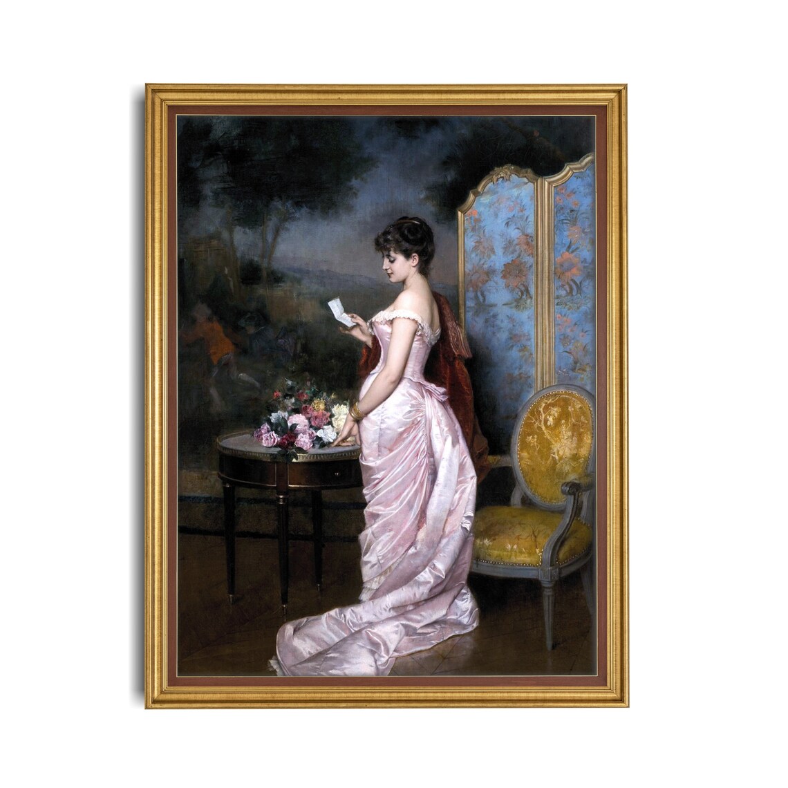 Vintage Woman Reading Love Letter, Rustic Art Print - Image 2