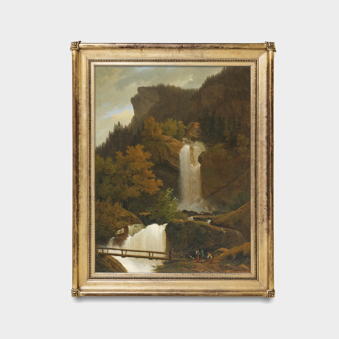 Printed And Shipped Vintage Waterfall Painting Antique Mountain Landscape Rustic Moody Print Country Scenery Physical Prints - Image 3
