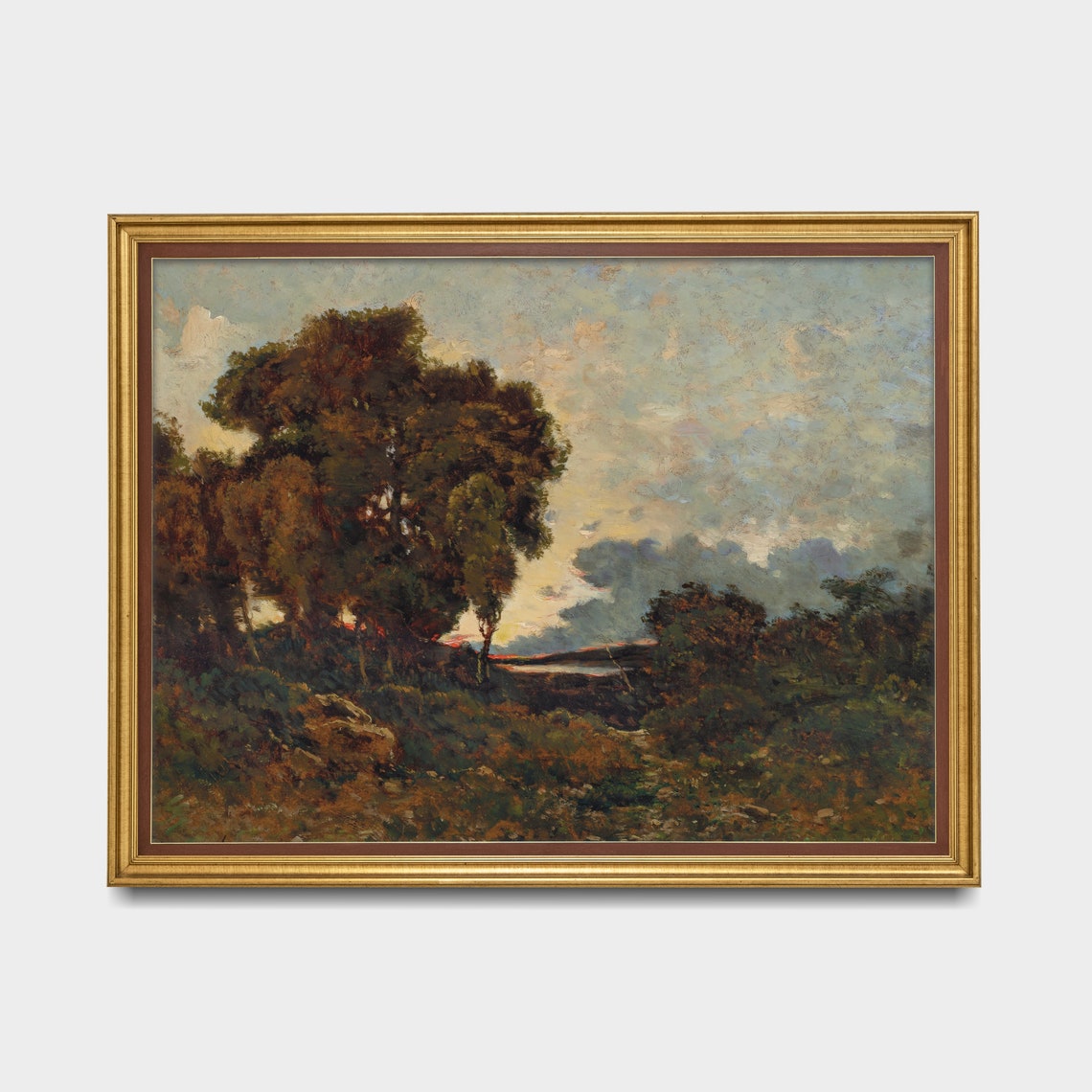 Wooded Trees At Sunset Vintage Rustic Landscape Oil Painting Poster - Image 5