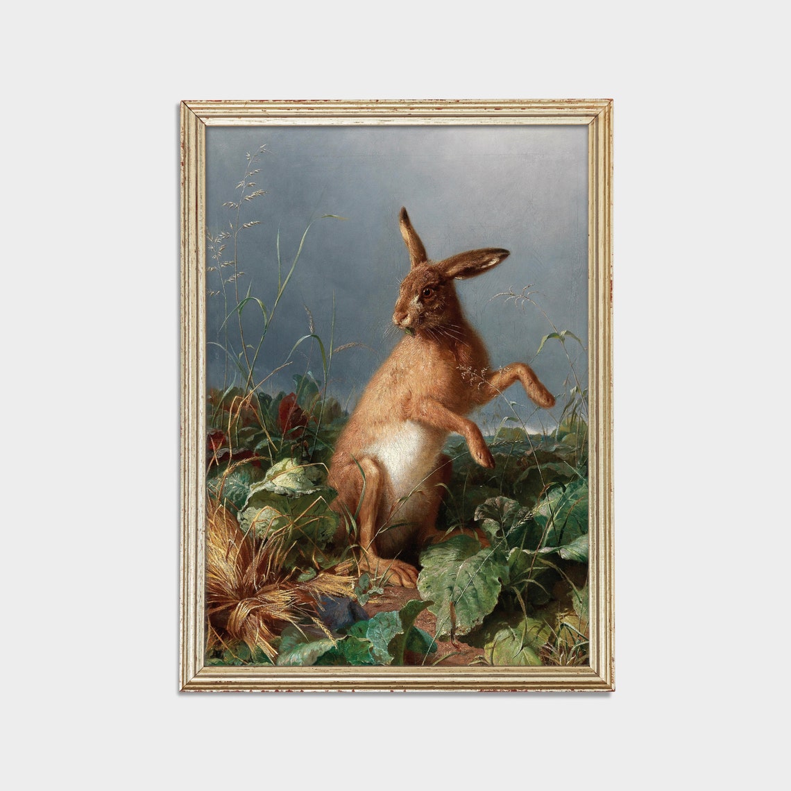 Brown Hare Standing Alert Among Grasses Vintage Wildlife Art Poster - Image 2