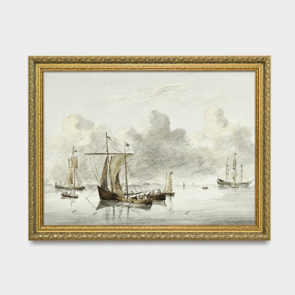 Vintage Seascape Print Antique Sailing Boat Art Muted Nautical Decor Wall Art Ocean Ship Fine Print - Image 2