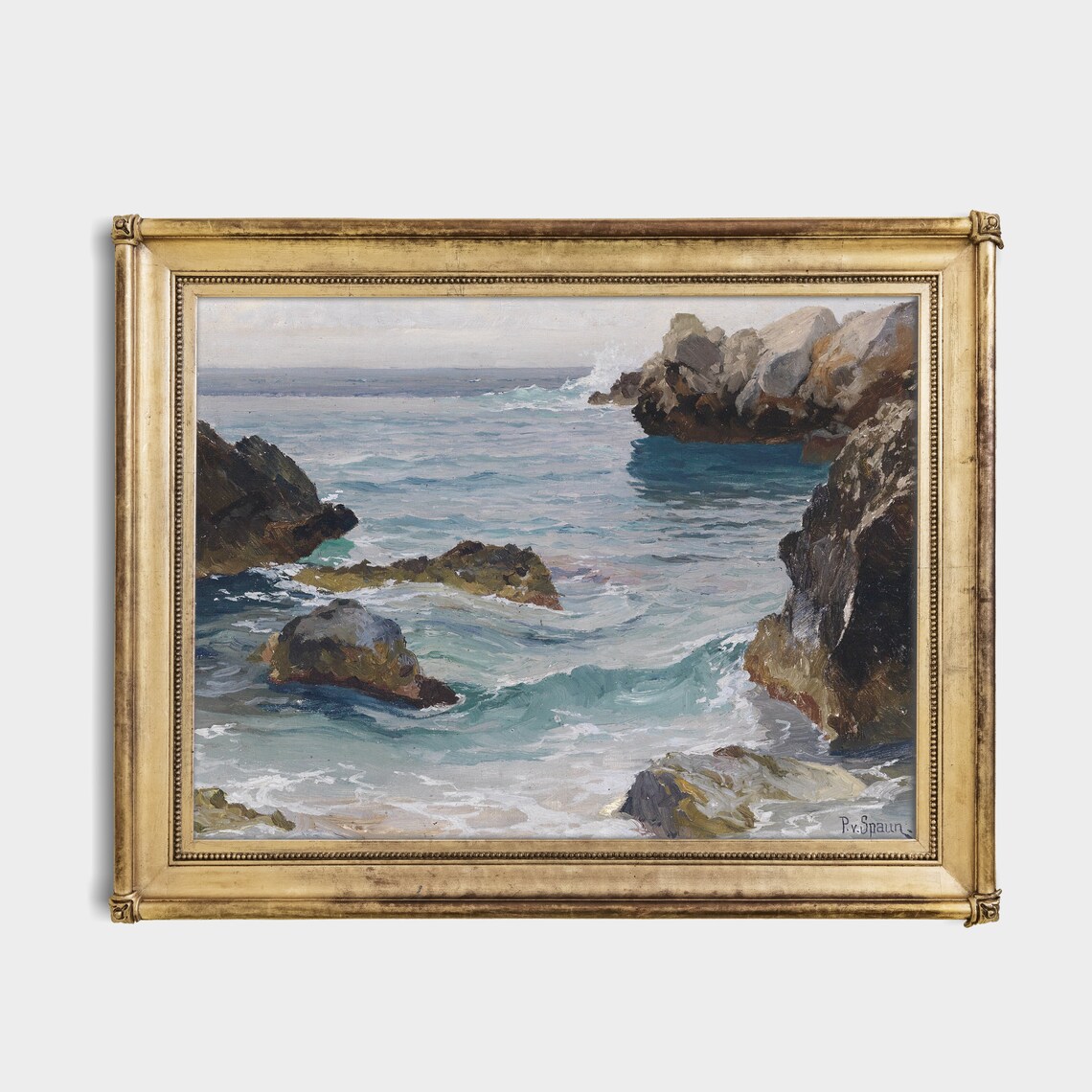 Vintage Seascape Painting, Antique Coastal Art Print - Image 2