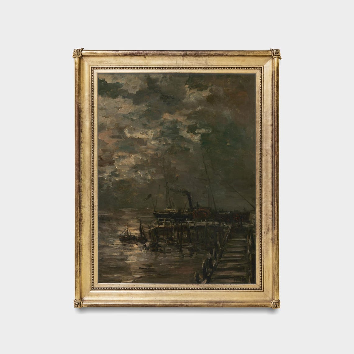 Moody Antique Harbor With Boats Under Dark Clouds Marine Poster - Image 5