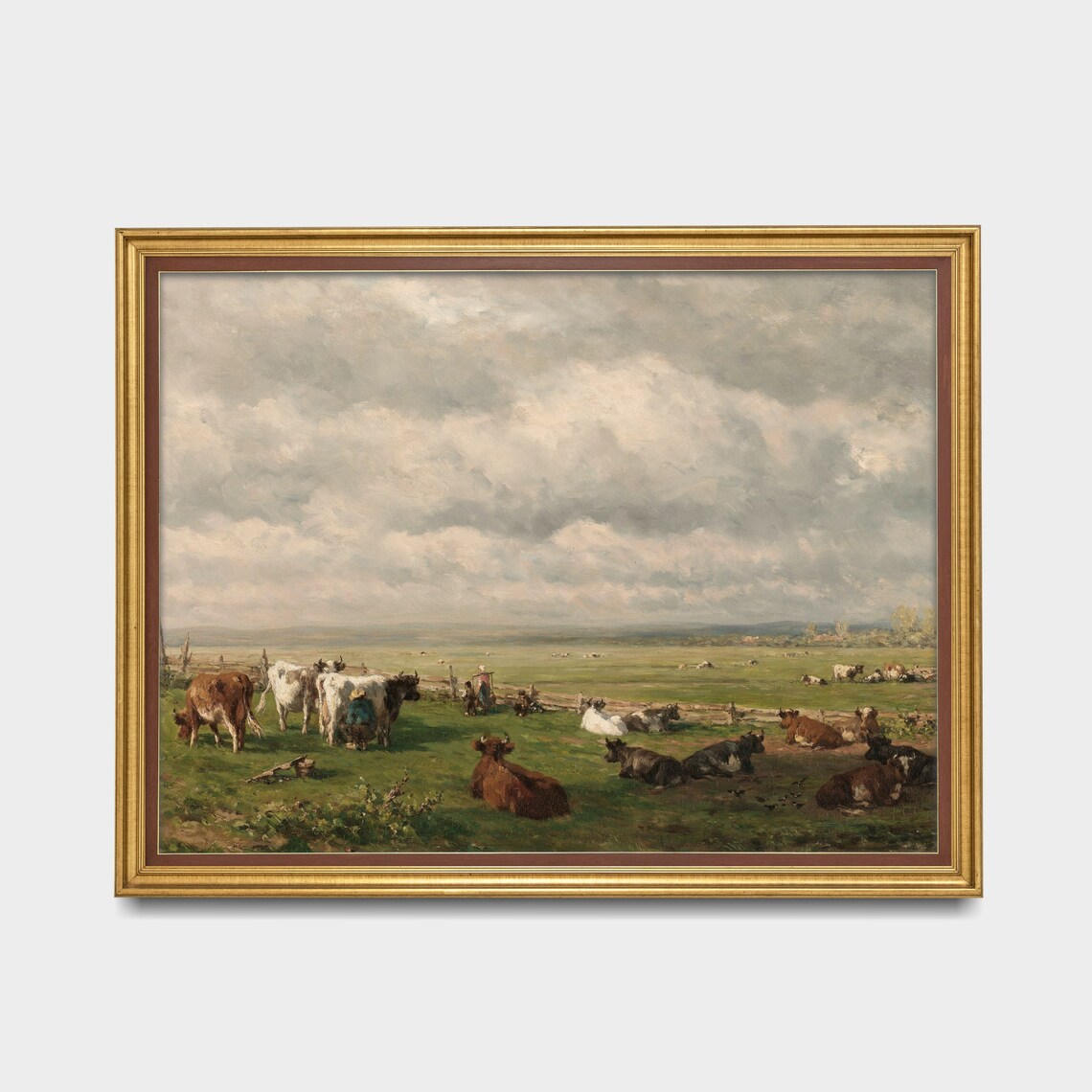 Vintage Landscape Painting Cows In Meadow Landscape Wall Art Country Farmhouse Decor Oil Painting Print - Image 3