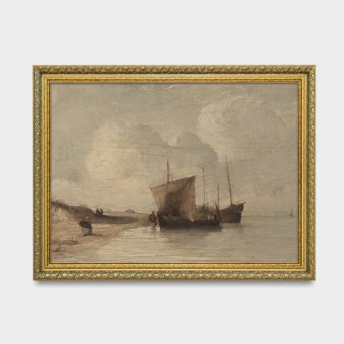 Fishing Boats Beached at Low Tide Under a Grey Sky Marine Poster - Image 2