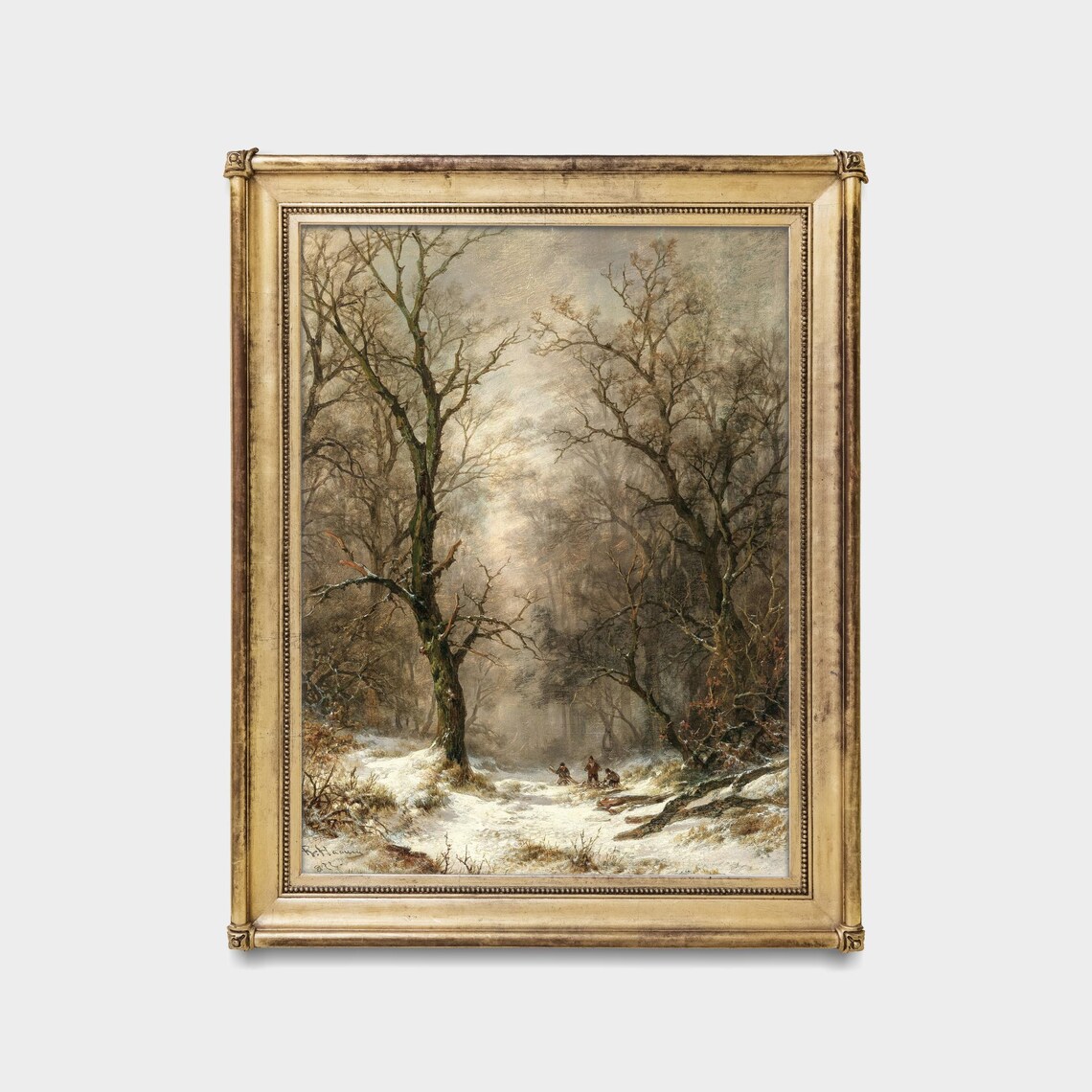 Bare Trees Winter Woodland Path Antique Snow Scene Art Poster - Image 5