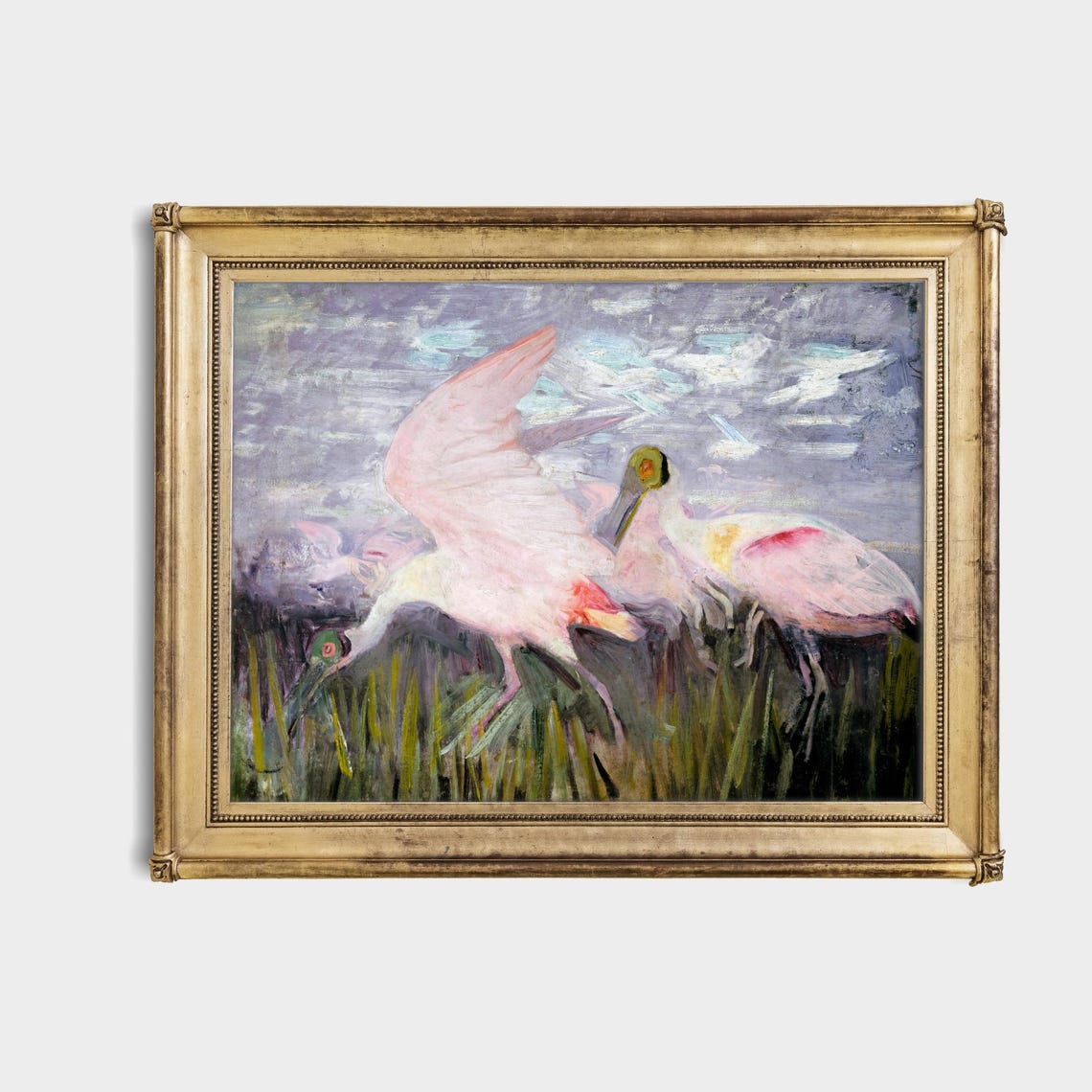Two Roseate Spoonbills Wading in Marsh Grass Wildlife Poster - Image 4