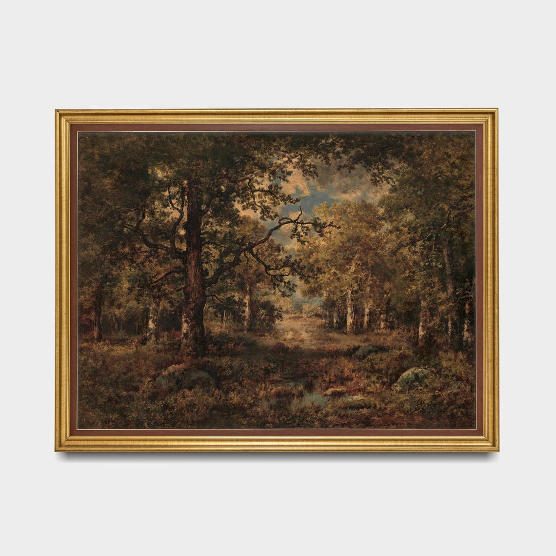 Sunlit Autumn Forest Interior with Tall Oaks Vintage Woodland Poster - Image 5
