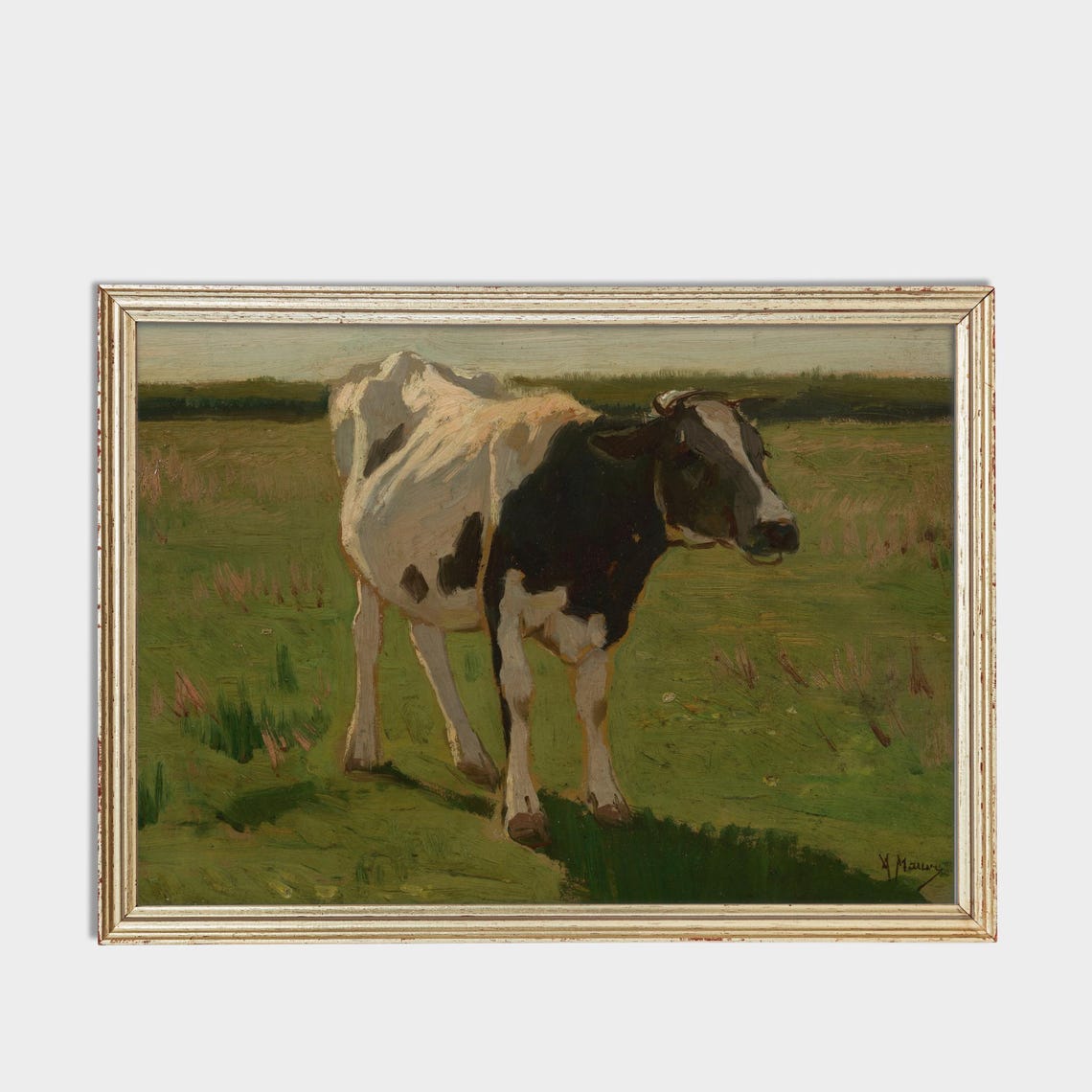 Black and White Cow Grazing in a Green Pasture Vintage Poster - Image 3
