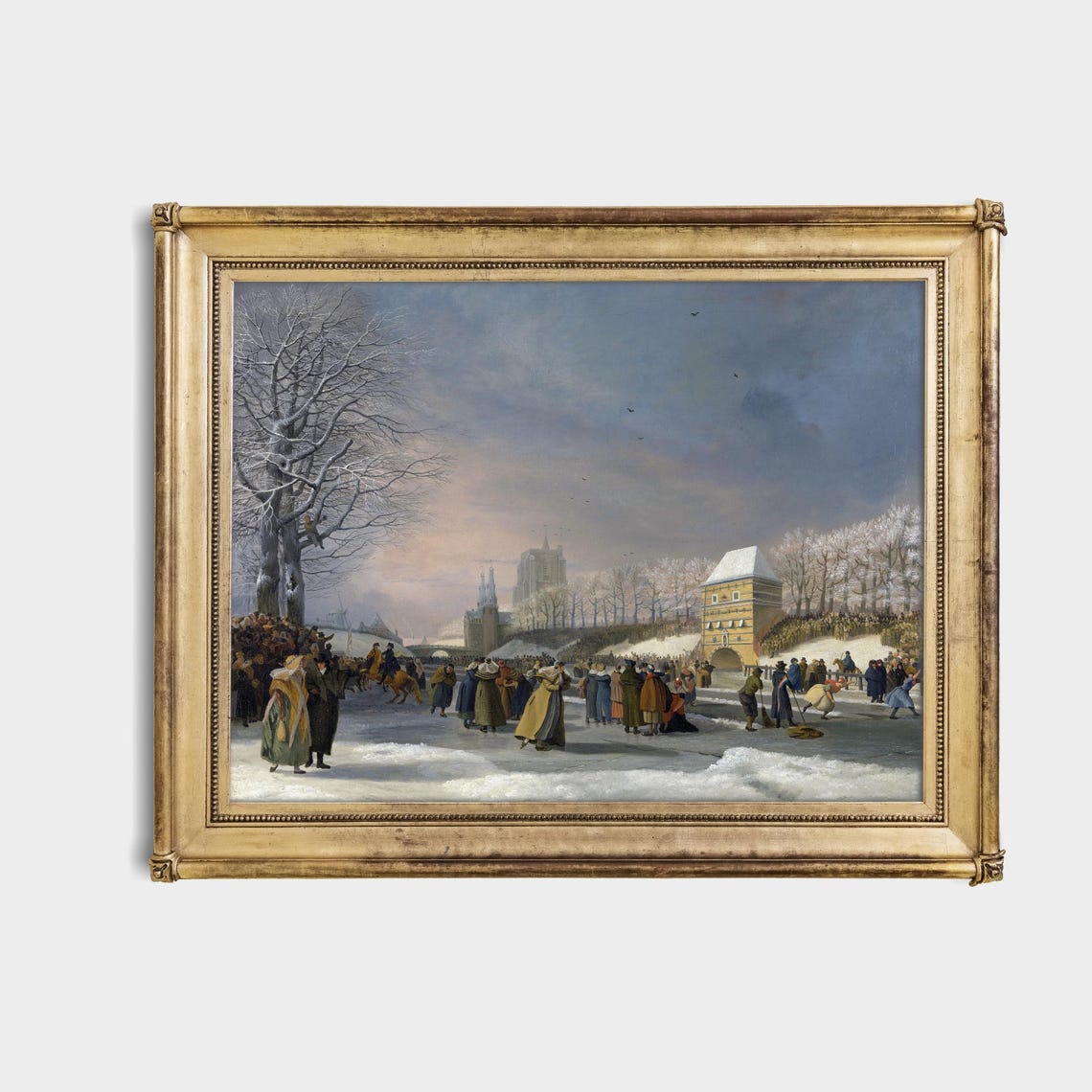 Antique Dutch Skaters On Frozen River Winter Painting Poster - Image 4