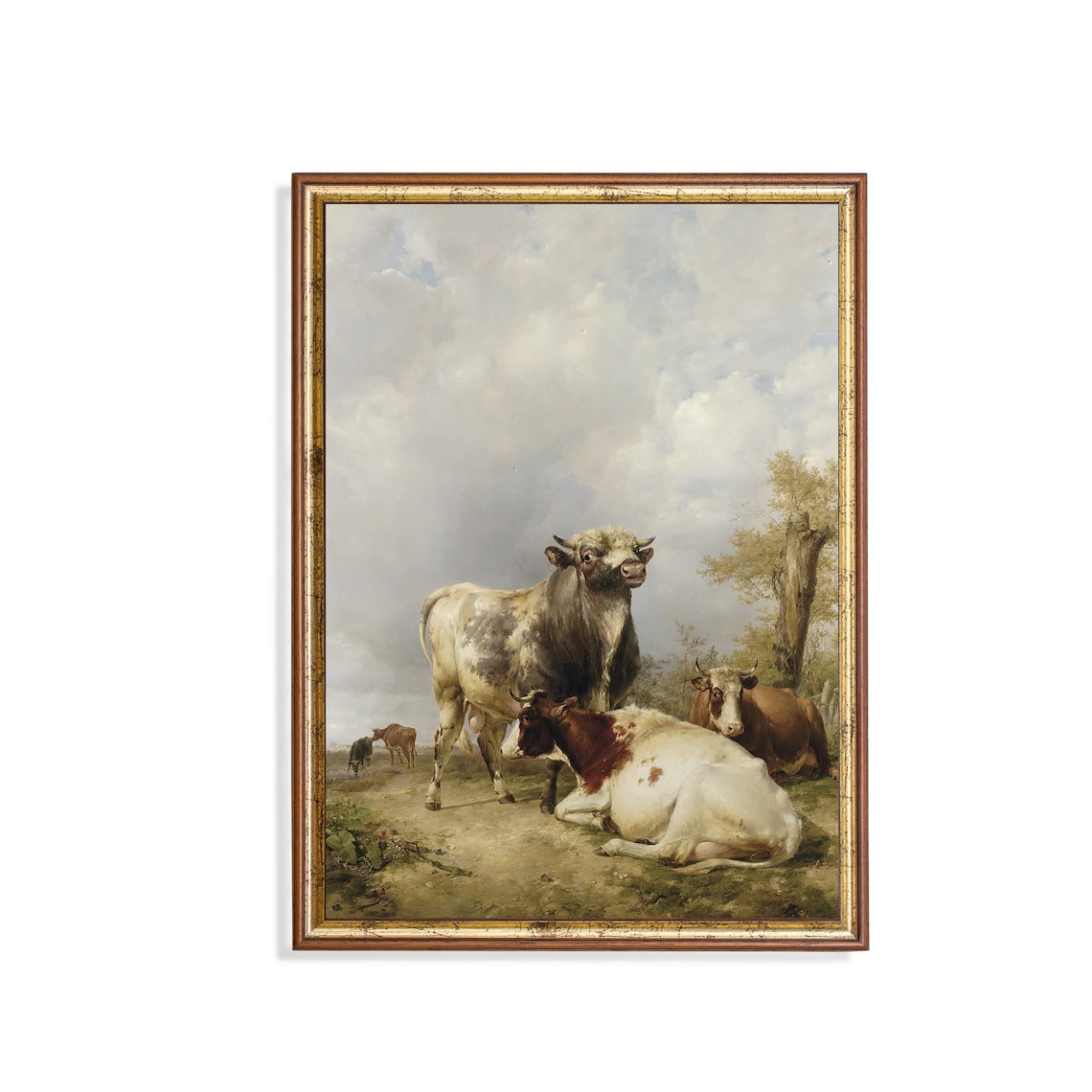 Cattle Resting in Green Pasture under Big Sky Dutch Pastoral Poster