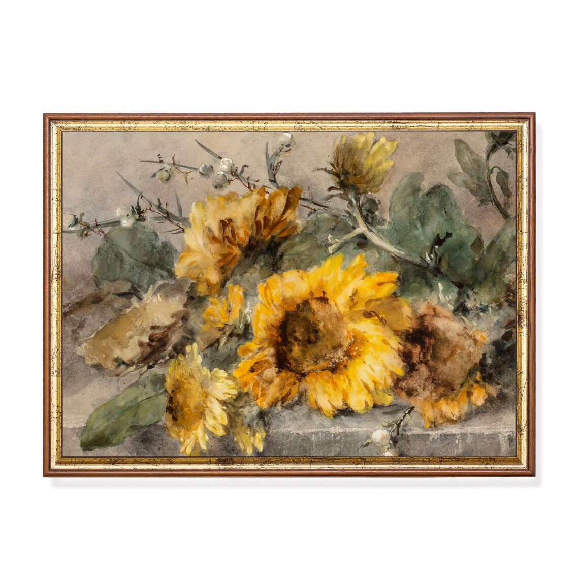 Mailed Print Still Life With Sunflowers Vintage Wall Art Flower Painting Antique Floral Art Printed And Shipped Living Room Art