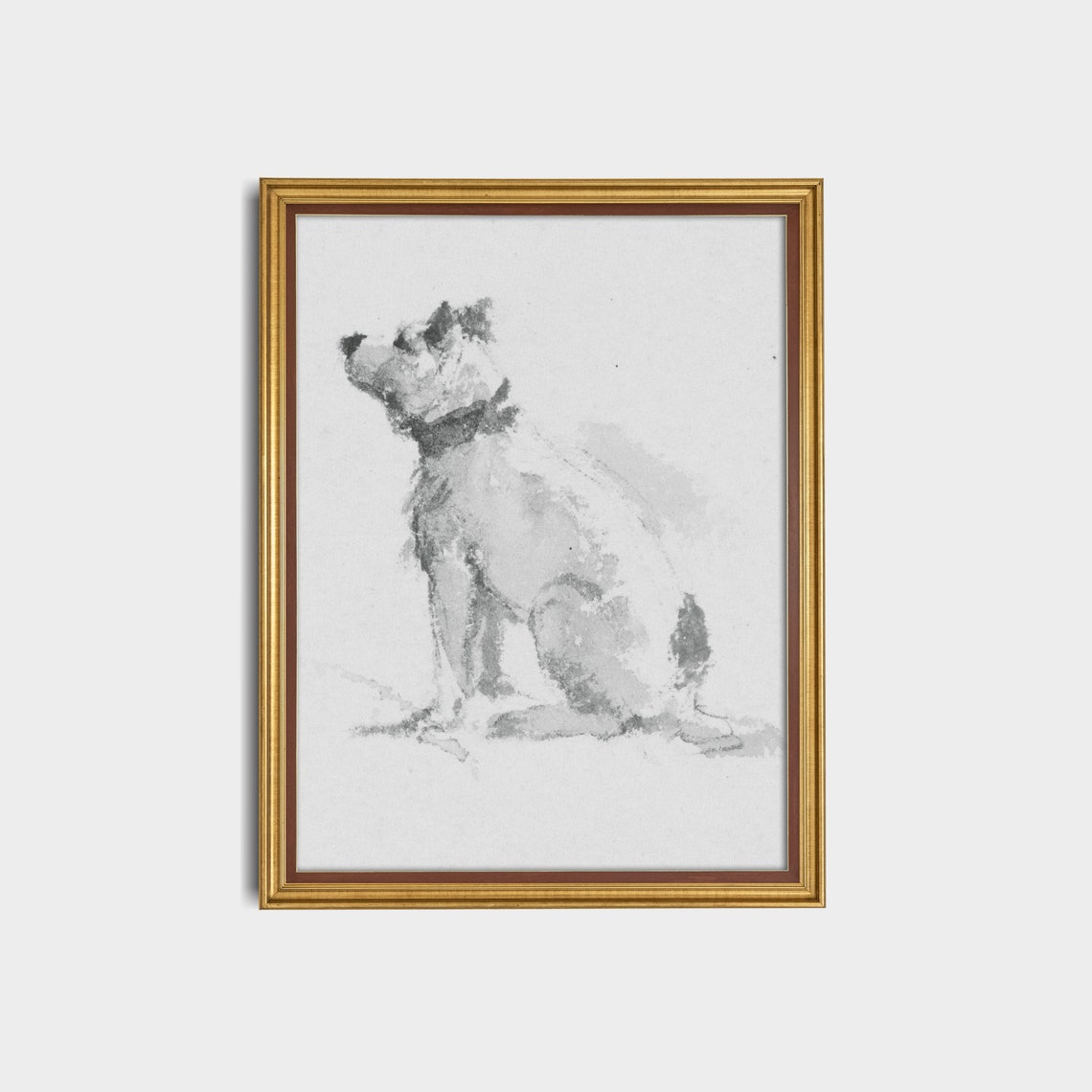 Seated Terrier Dog Gazing Upward Antique Pencil Sketch Study Poster - Image 3