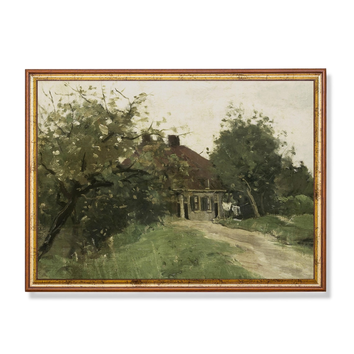 Vintage Country Landscape Cottage Art Print, Farmhouse Decor