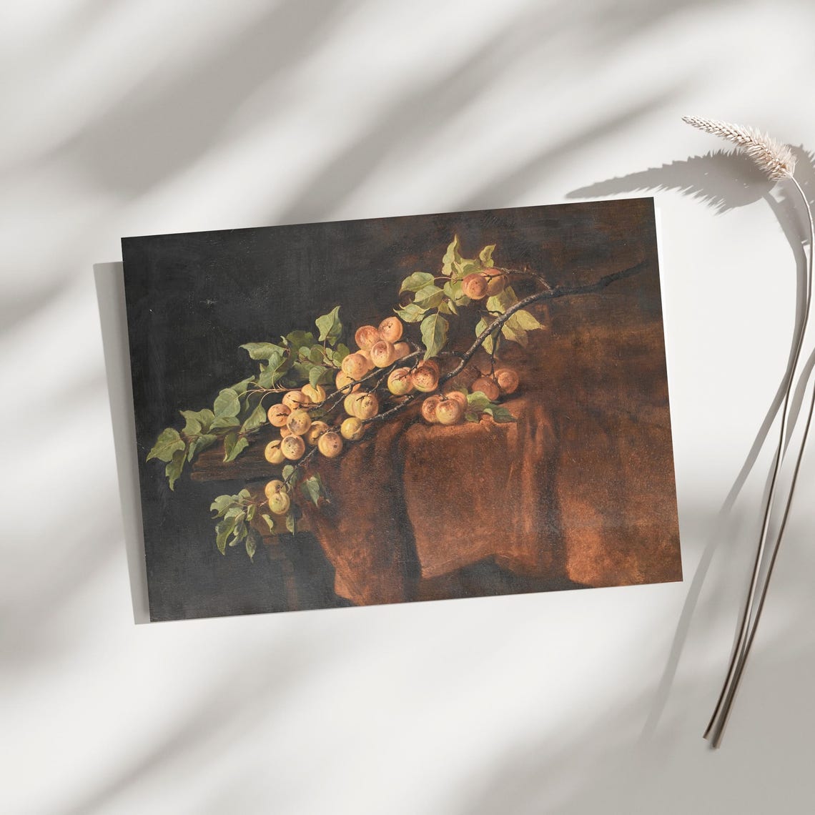 Vintage Apricot Branch Still Life Painting On Dark Background Poster - Image 3