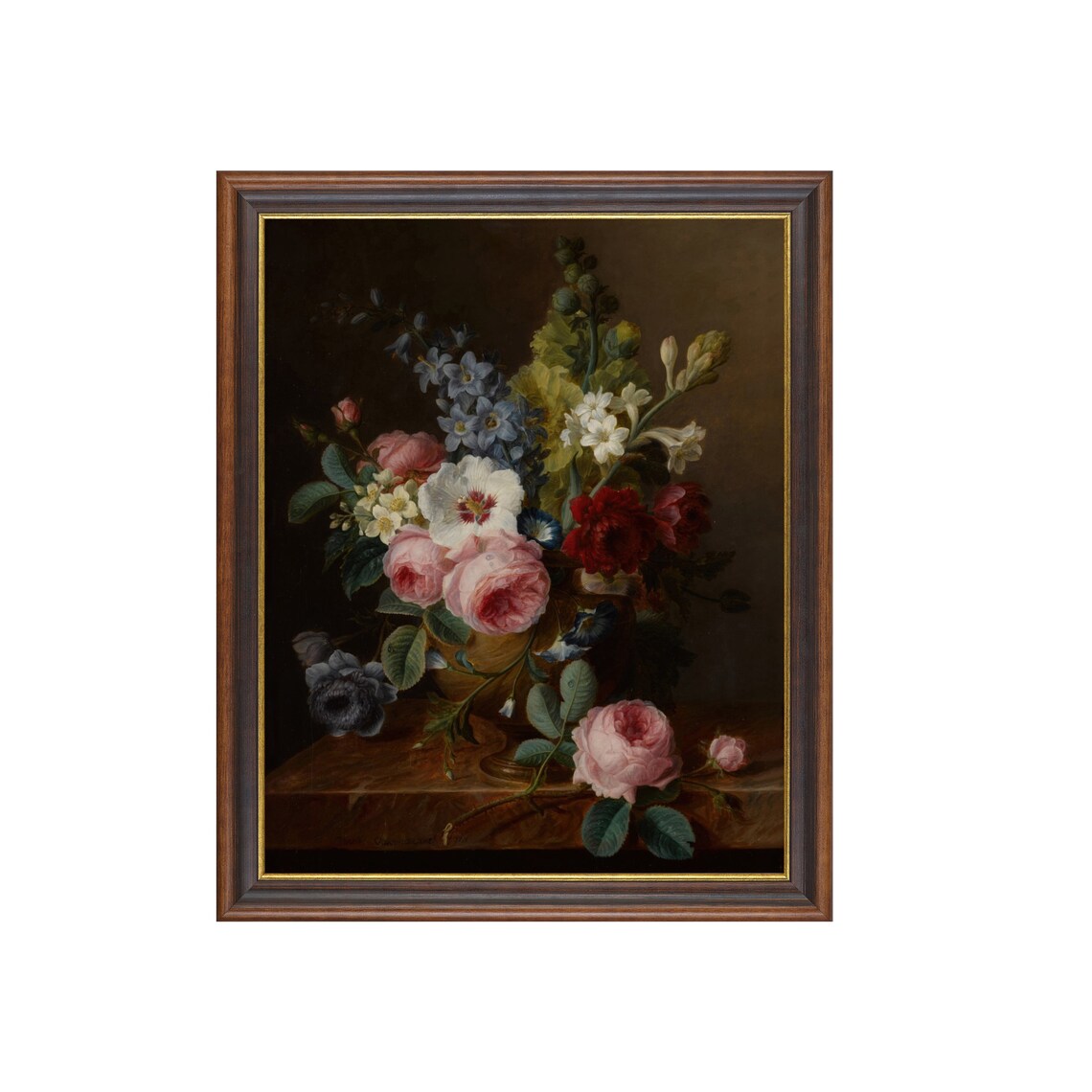 Roses and Delphiniums Dutch Floral Still Life Antique Painting Poster