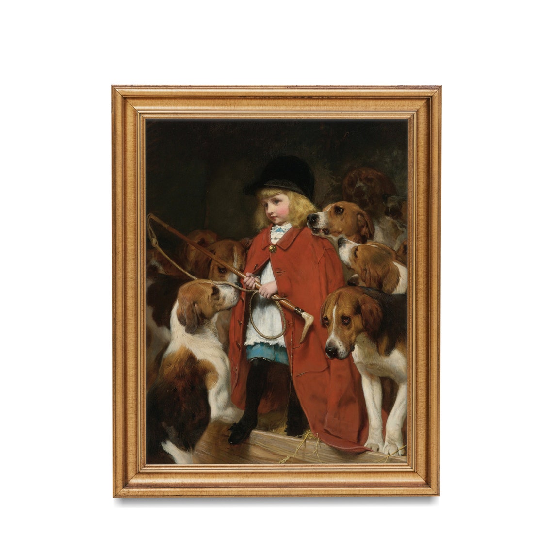 Boy in Red Hunting Coat with Pack of Foxhounds Classic Painting Poster - Image 4