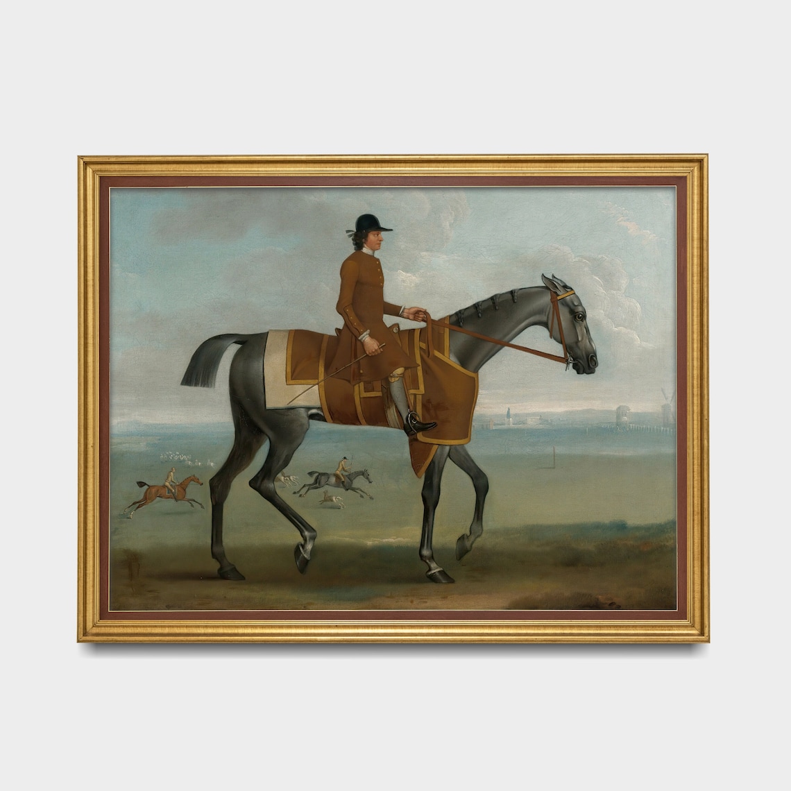 Jockey in Brown Silks Riding a Grey Racehorse Antique Sporting Poster - Image 5
