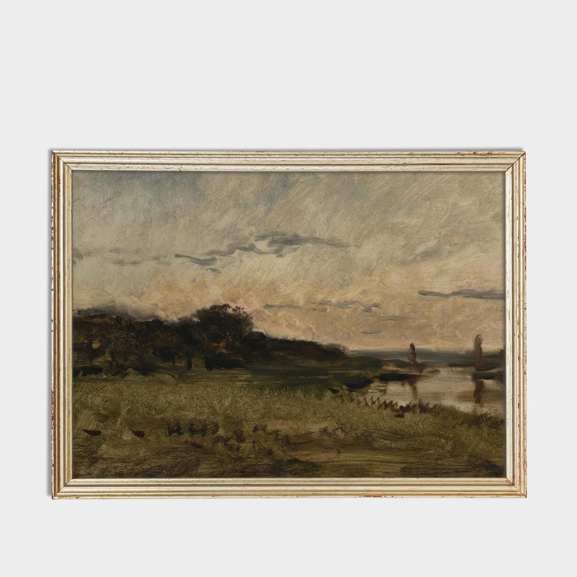 Impressionist River Meadow With Distant Sailboats Painting Poster - Image 3