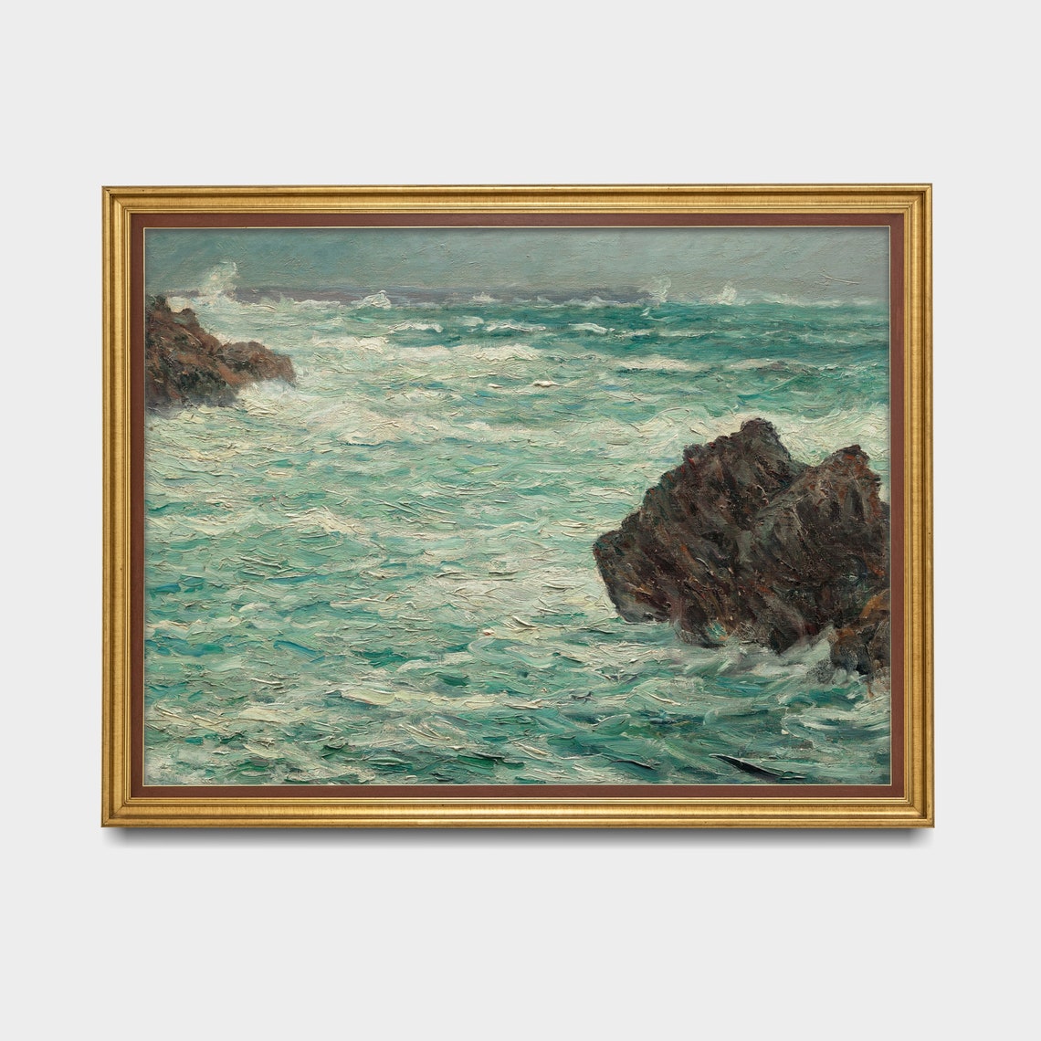 Turquoise Waves Crashing on a Rocky Coastline Seascape Poster - Image 3