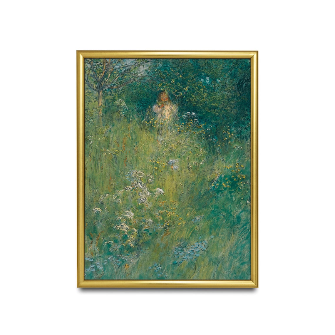 Young Girl in a Wildflower Meadow Beneath Green Trees Poster - Image 4