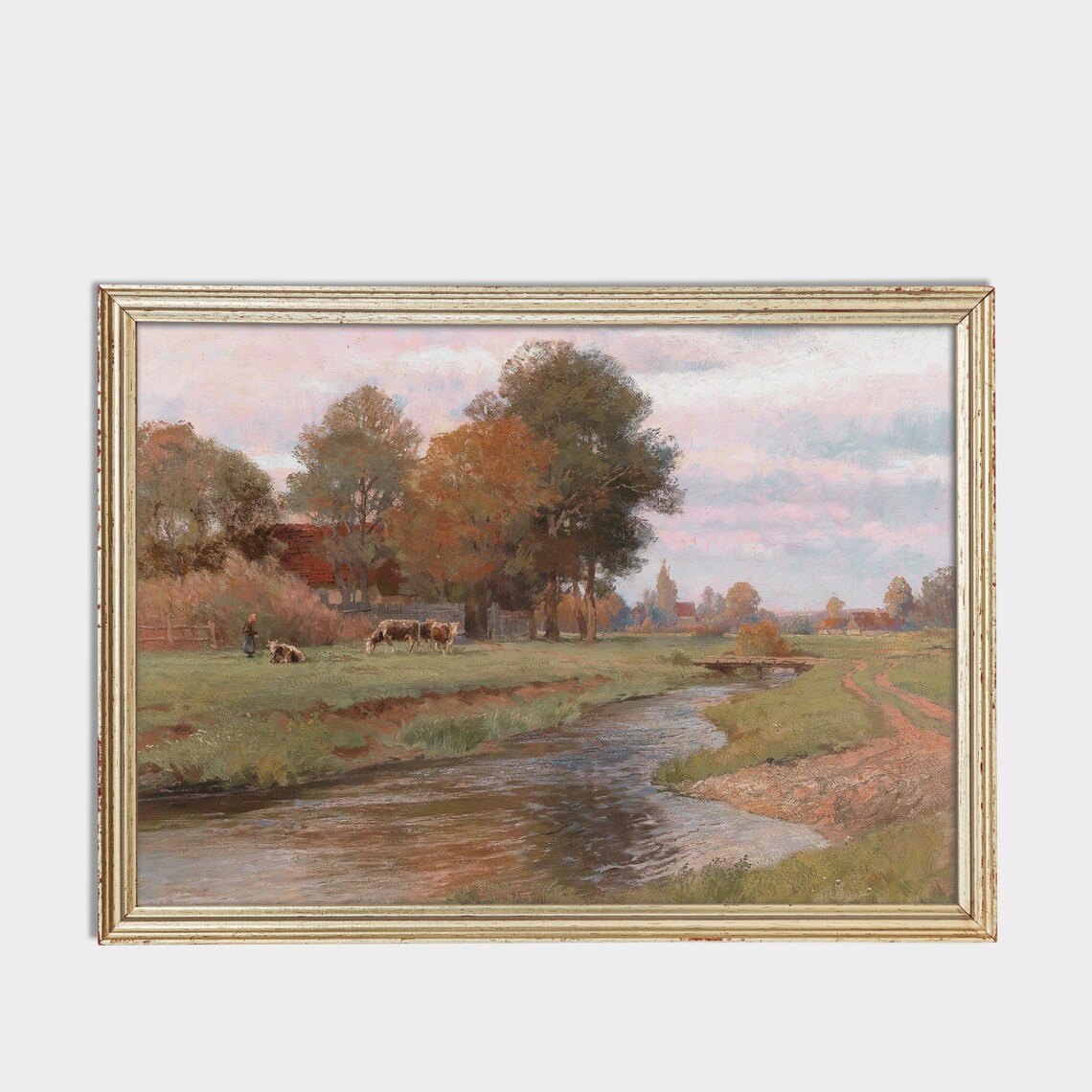 Cows by a Country River at Sunset Autumn Pastoral Art Poster - Image 3