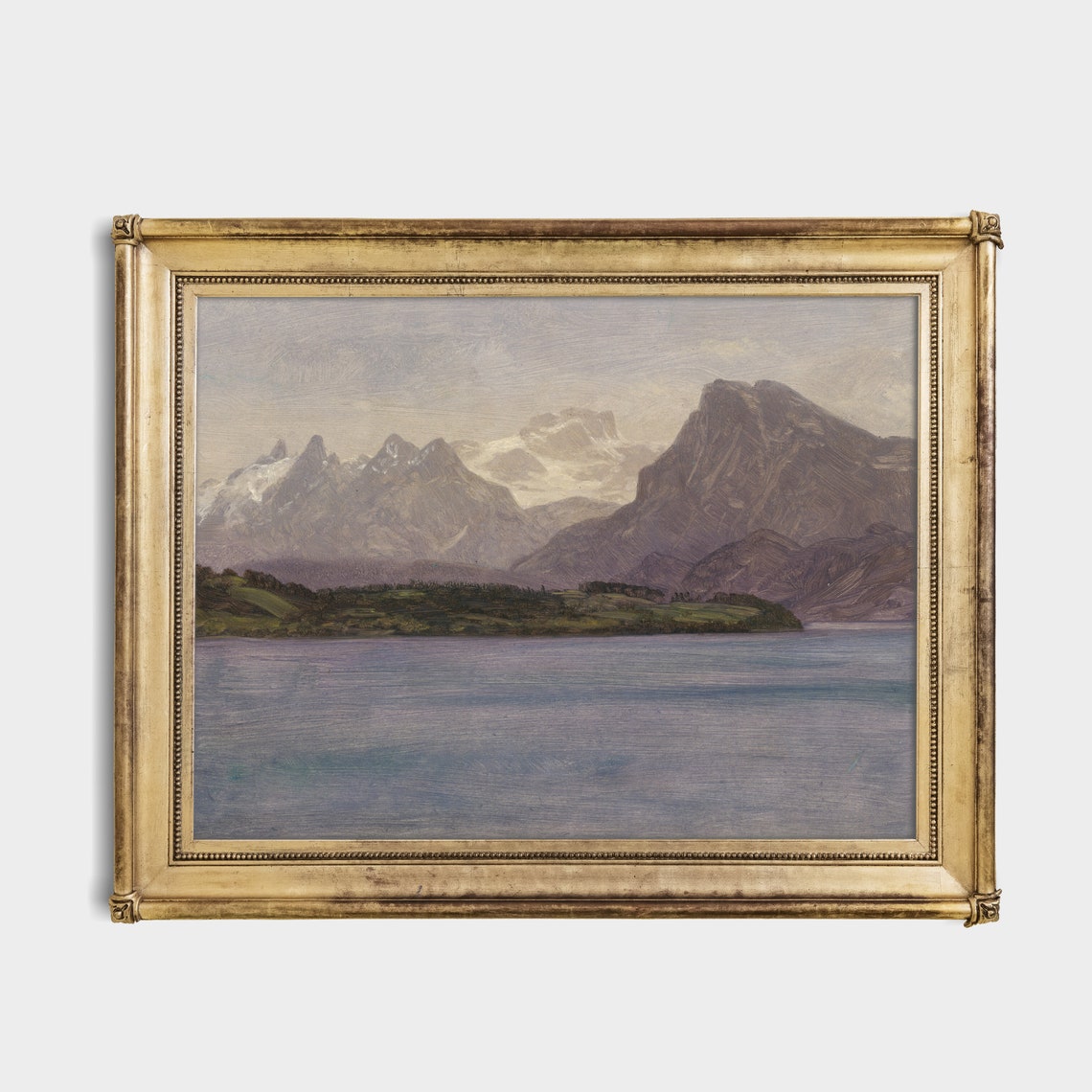 Vintage Alpine Lake With Snow-Capped Peaks Painting Art Poster - Image 3