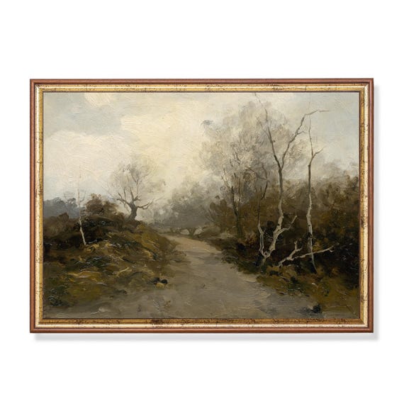Print And Ship Vintage Landscape Painting Antique Nature Print Mailed Art Farmhouse Decor Rustic Moody Print Vintage Home Decor