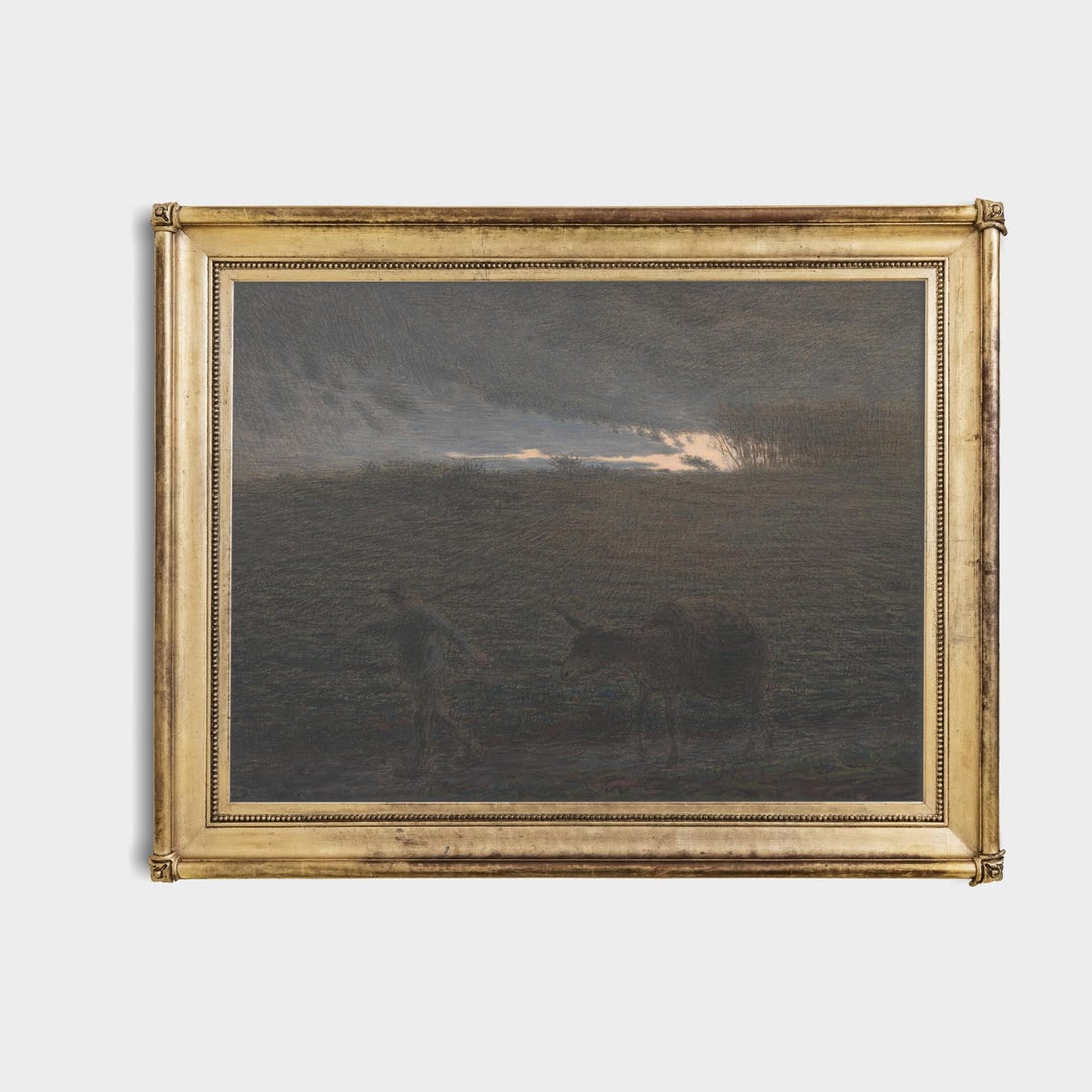 Farmer with Donkey at Dusk Dark Vintage Rural Landscape Poster - Image 4