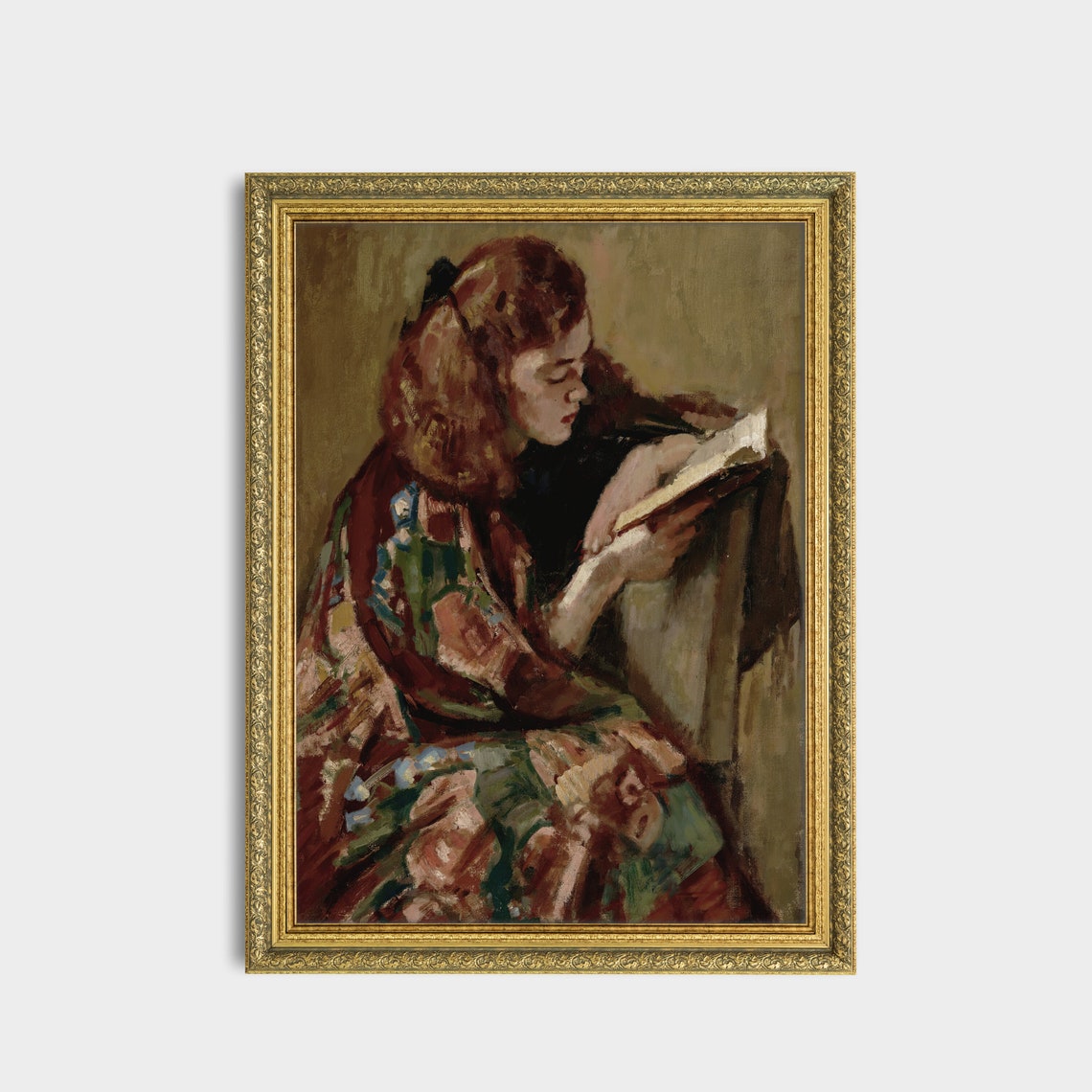 Woman Reading A Book In Floral Kimono Impressionist Painting Poster - Image 3