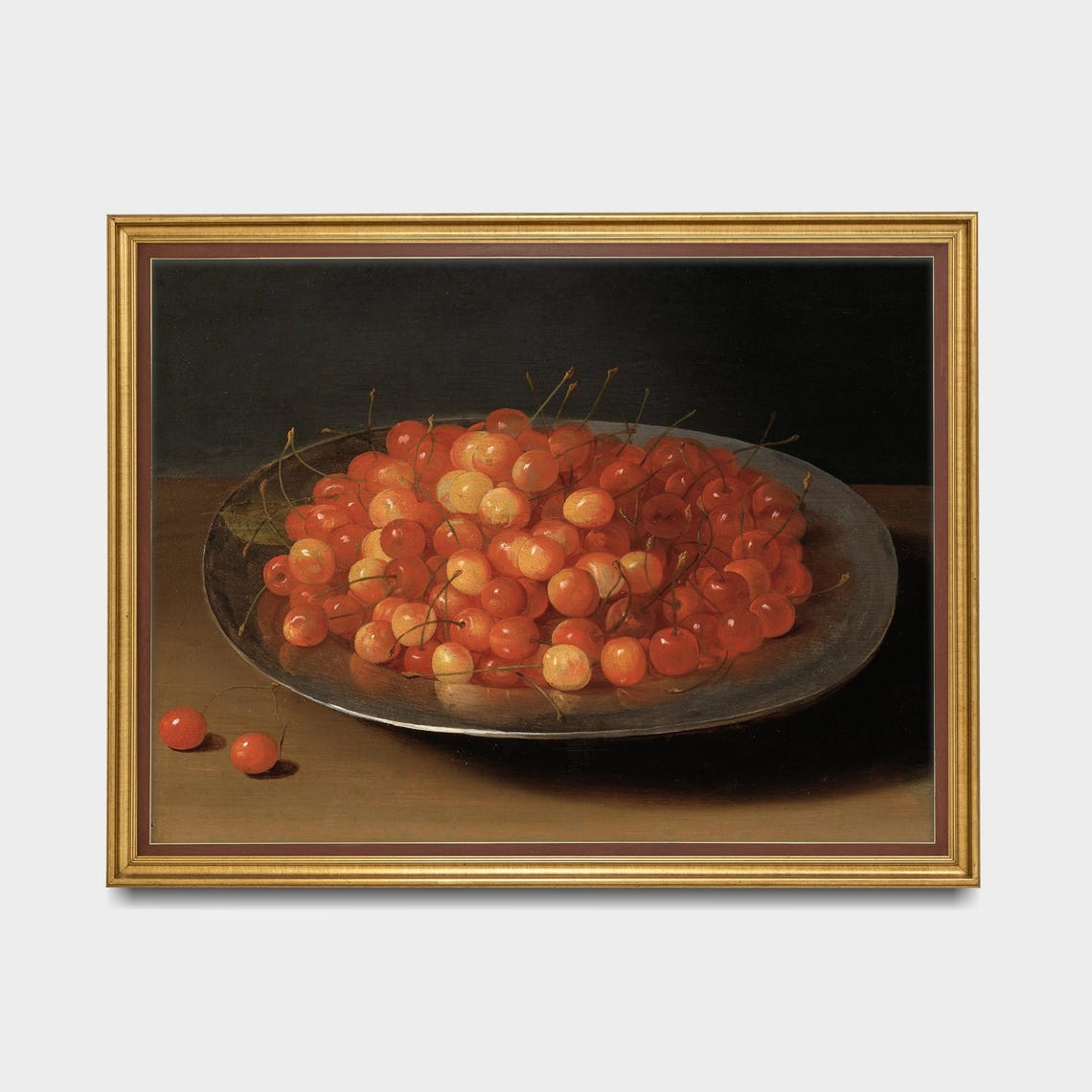 Ripe Red Cherries Piled on Silver Platter Classic Still Life Poster - Image 5