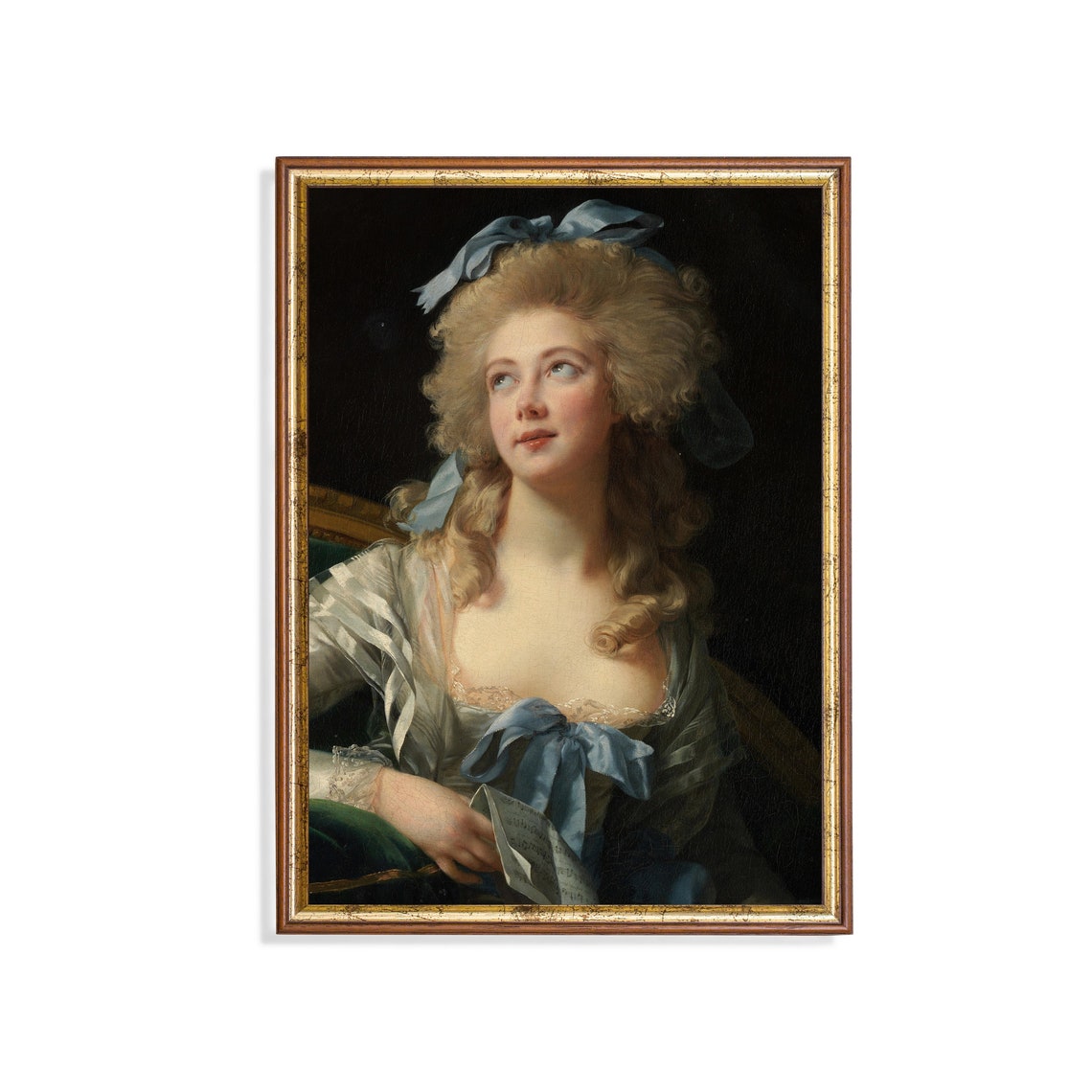 Rococo Lady With Blue Ribbons Holding Sheet Music Portrait Poster