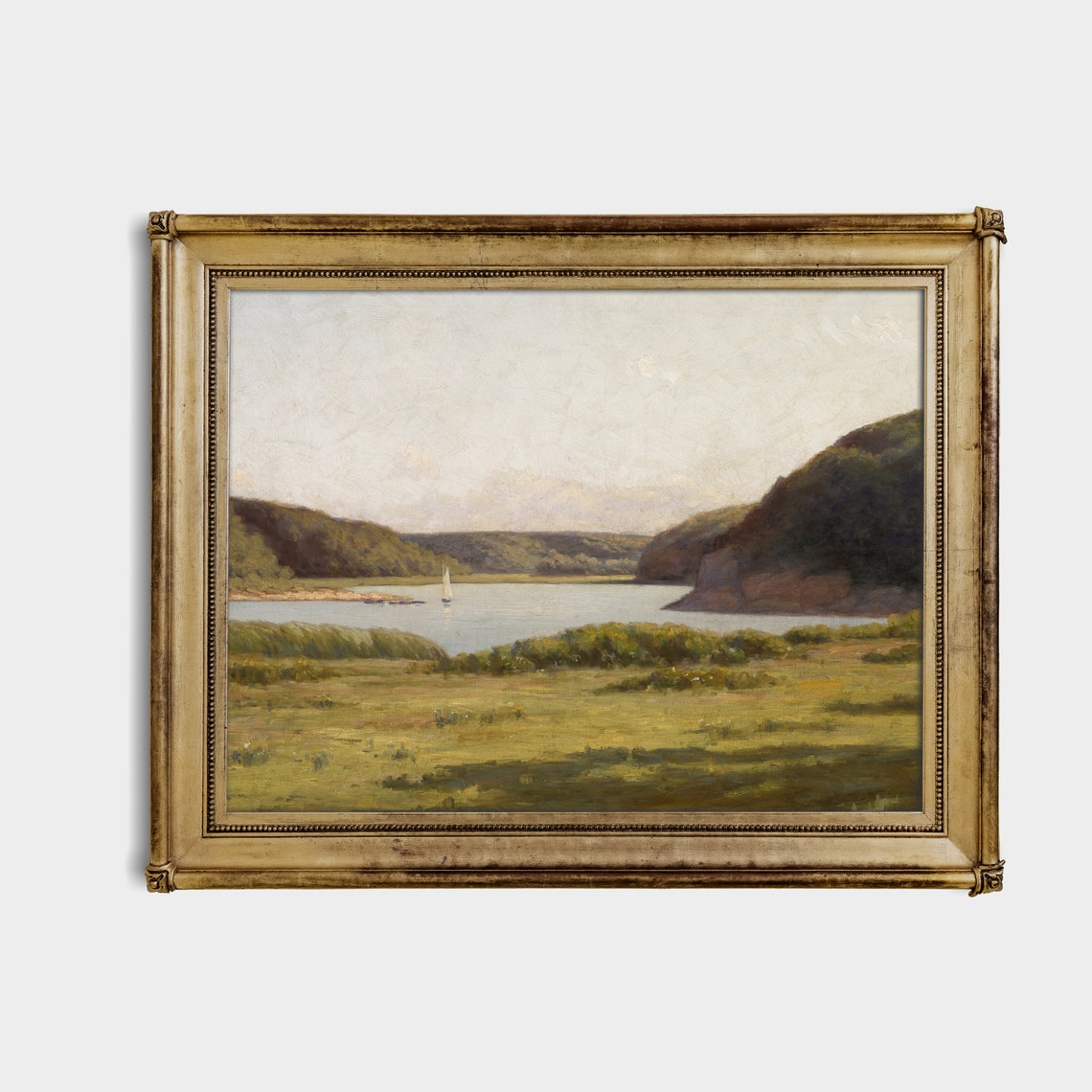 Sailboat on a Calm Lake in a Green Summer Valley Serene Poster - Image 3