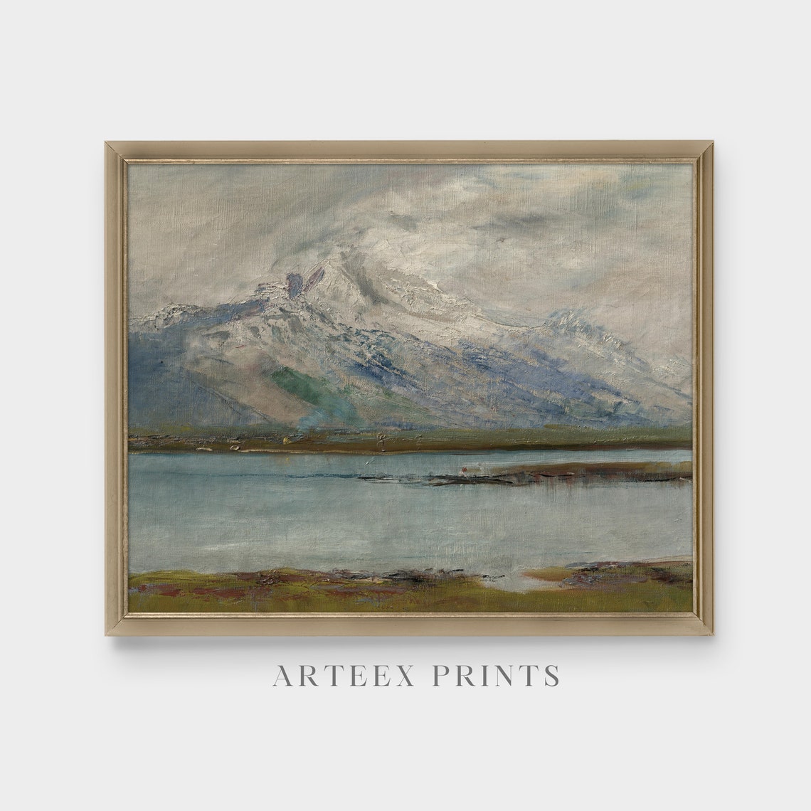 Vintage Mountain Landscape Antique Lake Painting Moody Rustic Fine Art Wall Art Oil Painting Print - Image 4