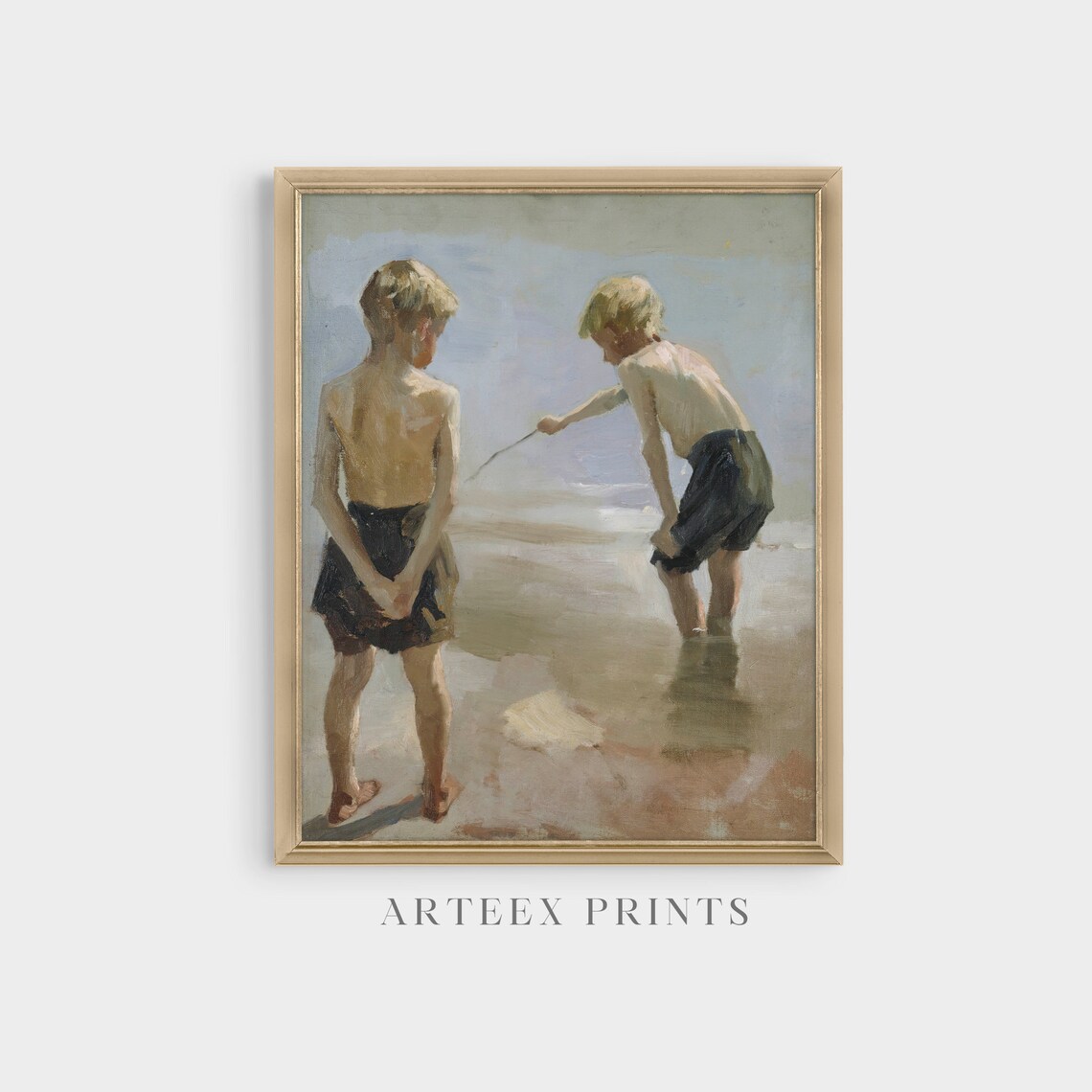 Two Boys on the Beach Vintage Oil Painting Nostalgic Art Poster - Image 5