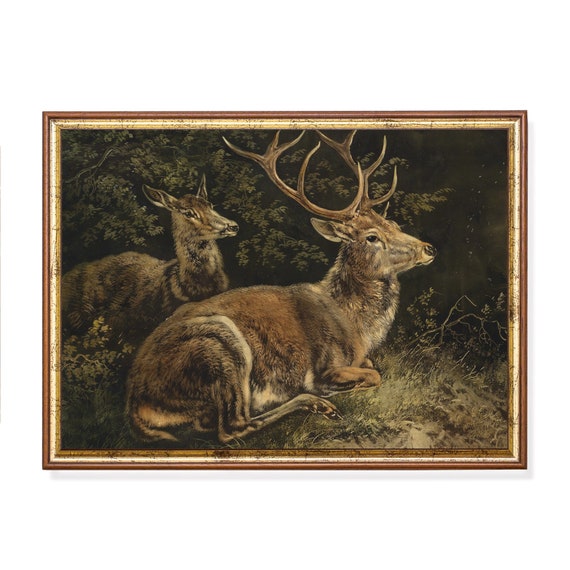 Vintage Deer Painting, Rustic Animal Art Print