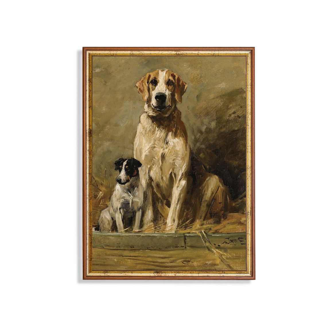 Vintage Dog Painting, Rustic Hound Terrier Art Print
