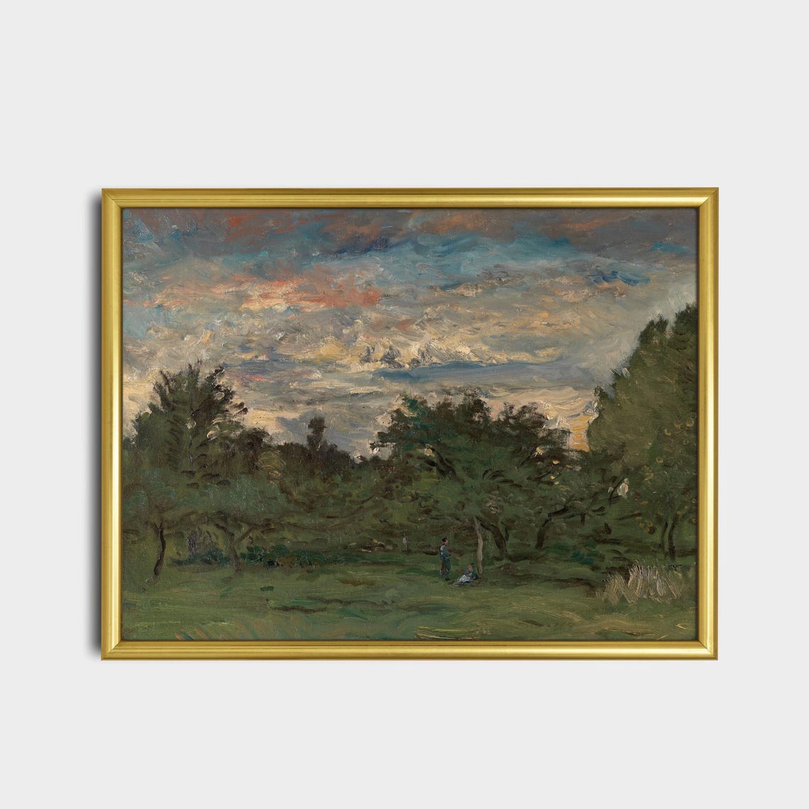 Sunset Over A Green Orchard With Figures Vintage Landscape Poster - Image 2