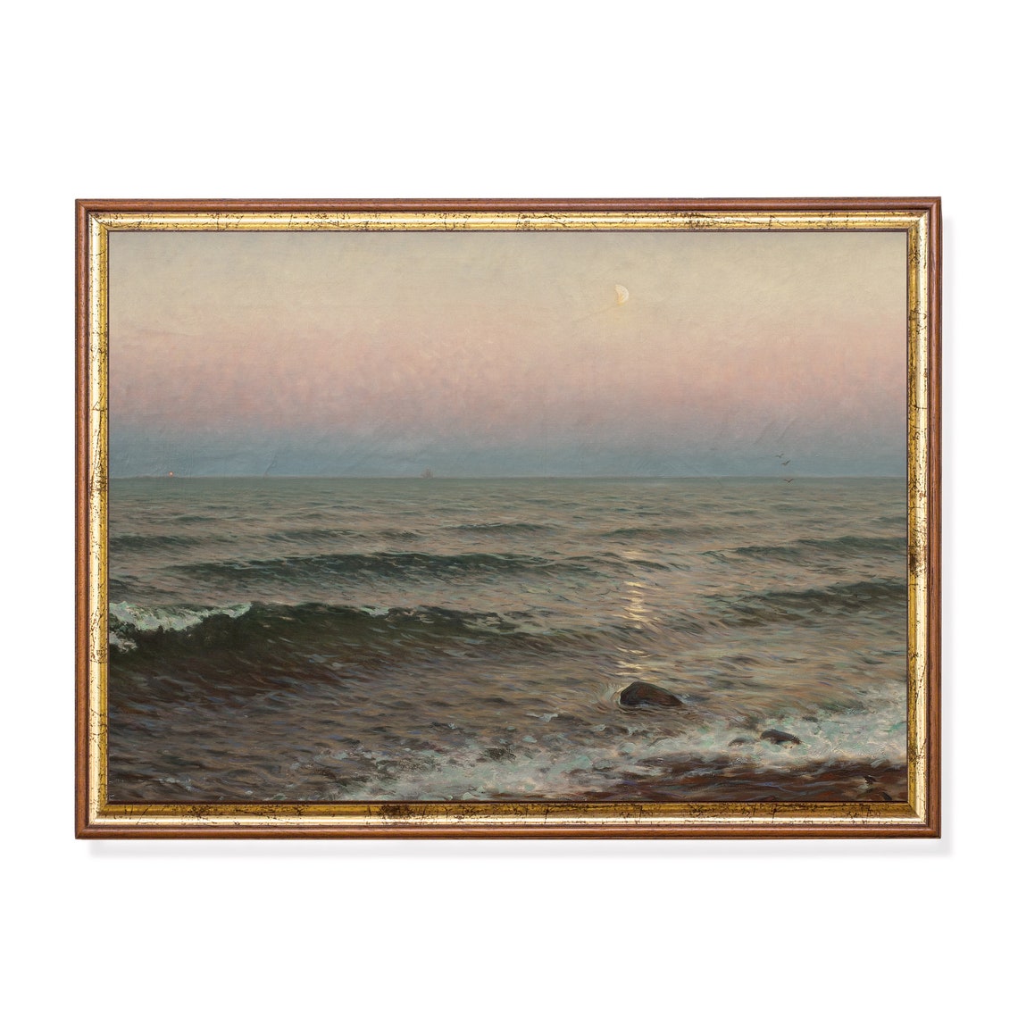 Mailed Prints Vintage Seascape Painting Antique Ocean Beach Moody Rustic Print Coastal Decor Fine Art Physical Prints