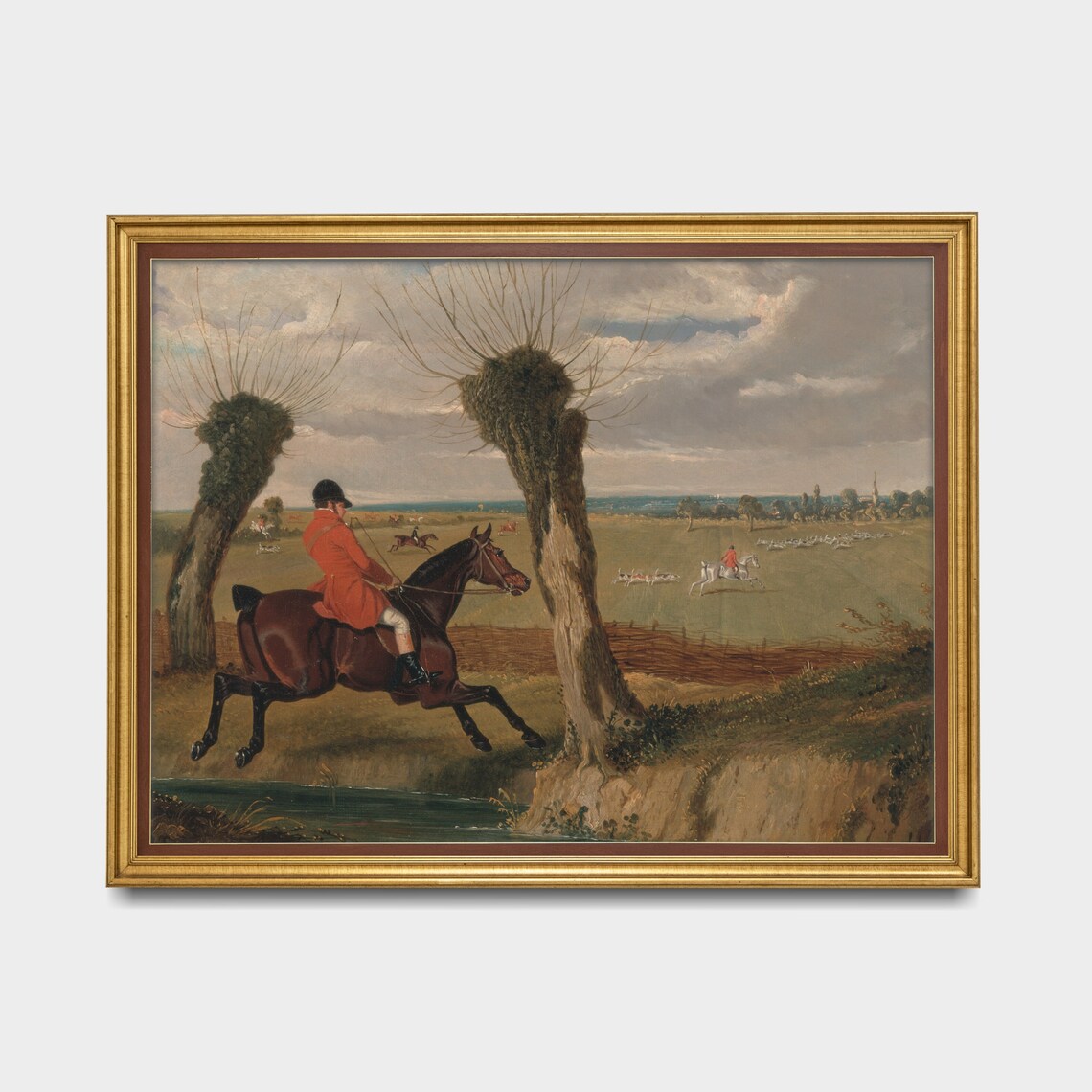 Huntsman in Scarlet Coat Clearing the Brook Vintage Hunting Poster - Image 3