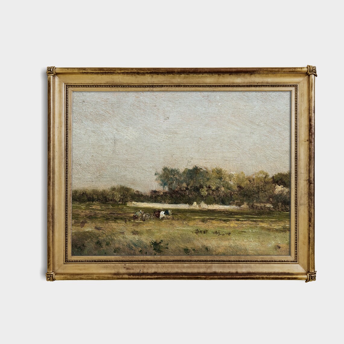Cows Grazing in a Distant Meadow Impressionist Antique Oil Poster - Image 3