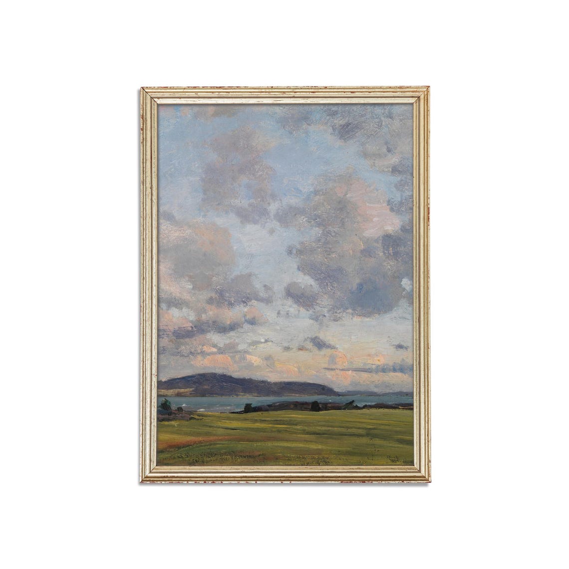 Dramatic Clouds Over Lake and Green Meadow Vintage Sky Poster - Image 3